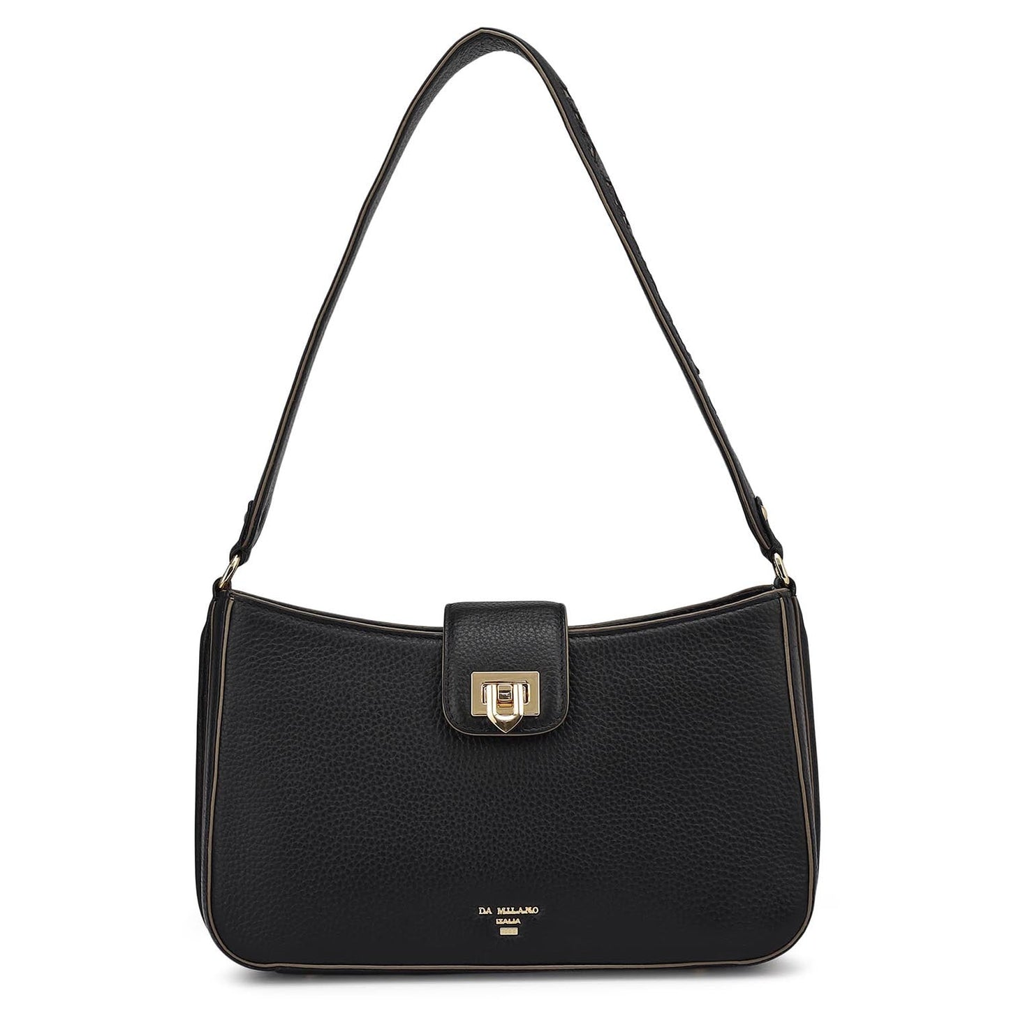 Small Wax Leather Baguette - Black