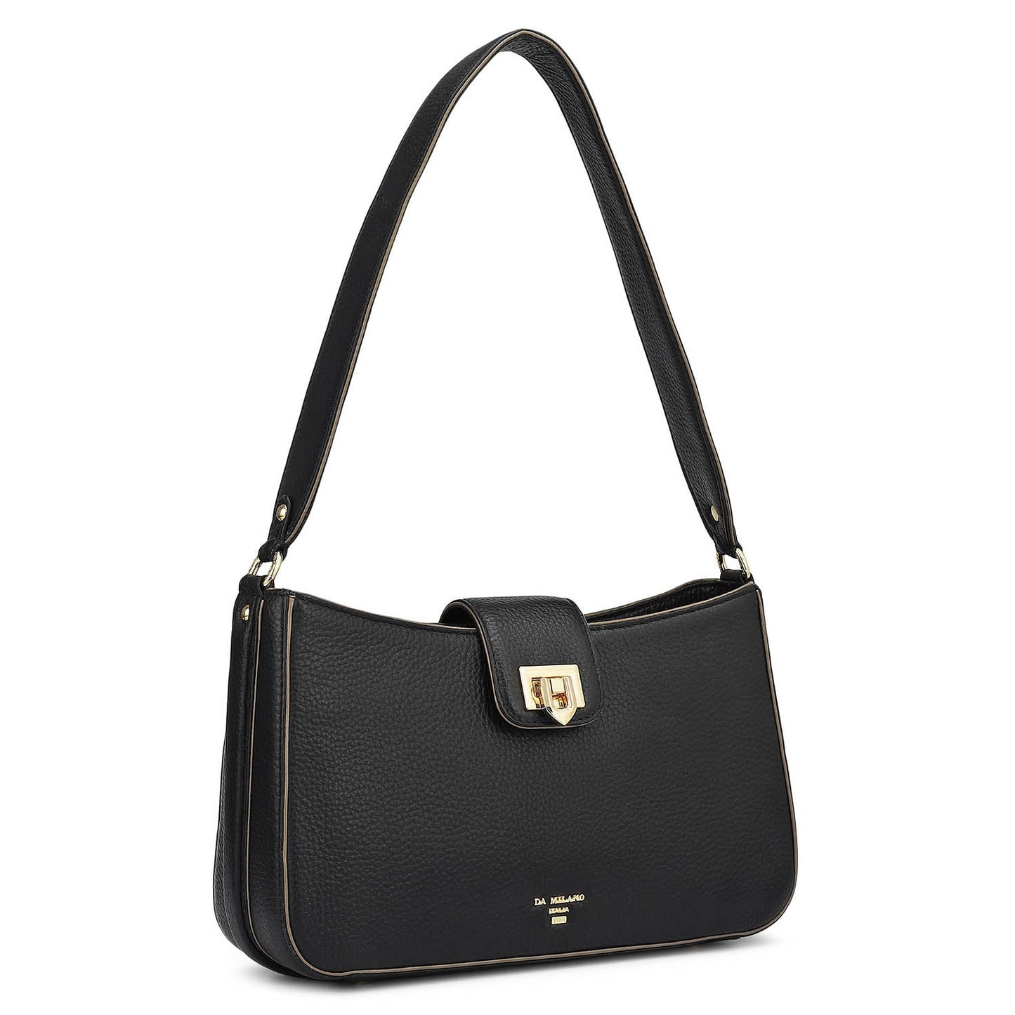 Small Wax Leather Baguette - Black