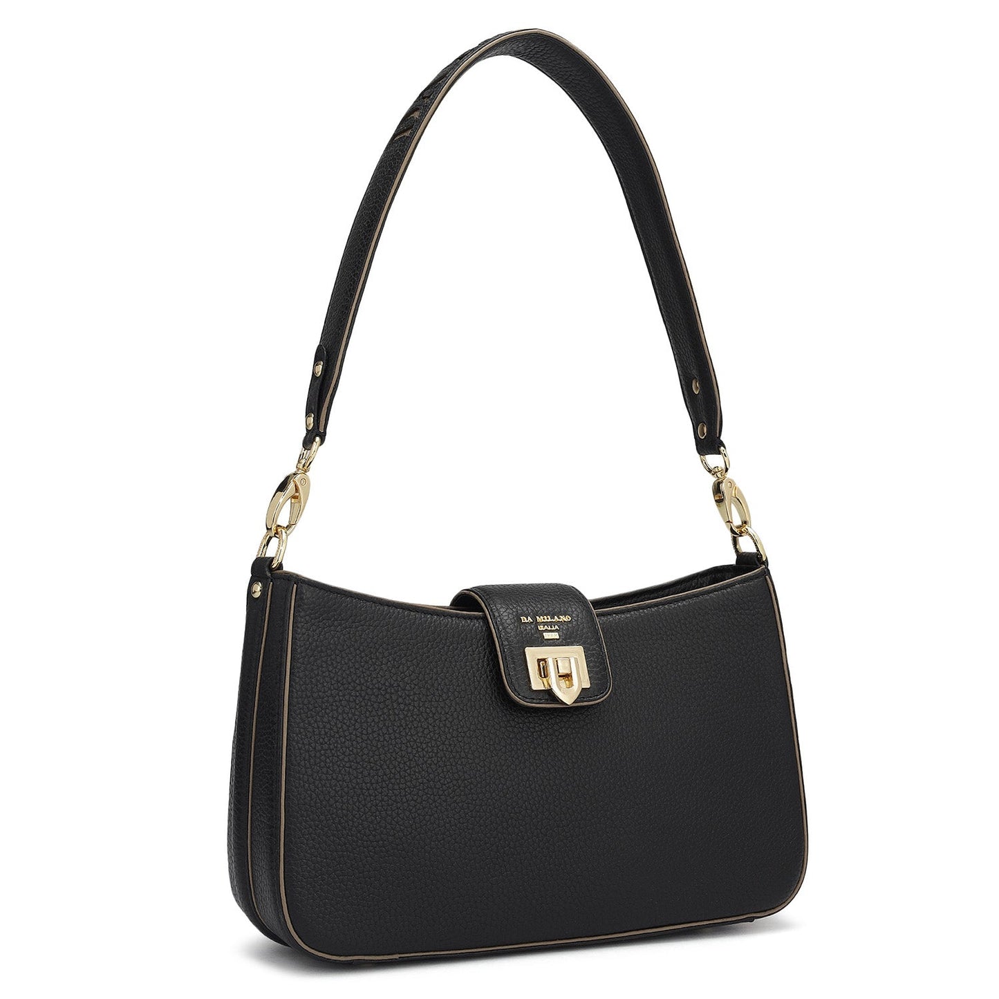 Small Wax Leather Baguette - Black