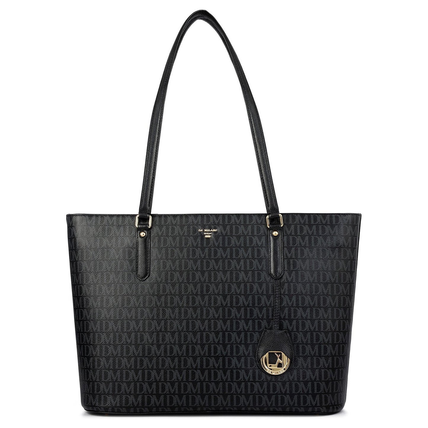 Large Monogram Leather Tote - Black