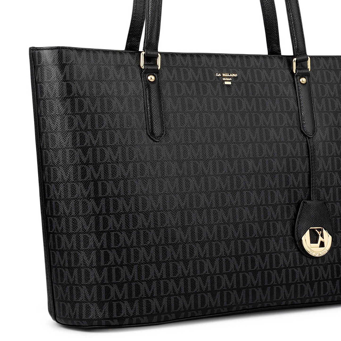 Large Monogram Leather Tote - Black
