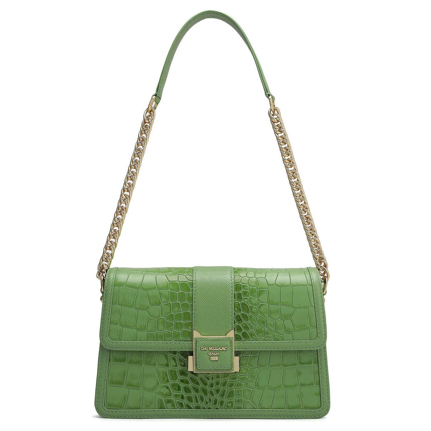 Small Croco Franzy Leather Shoulder Bag - Kiwi