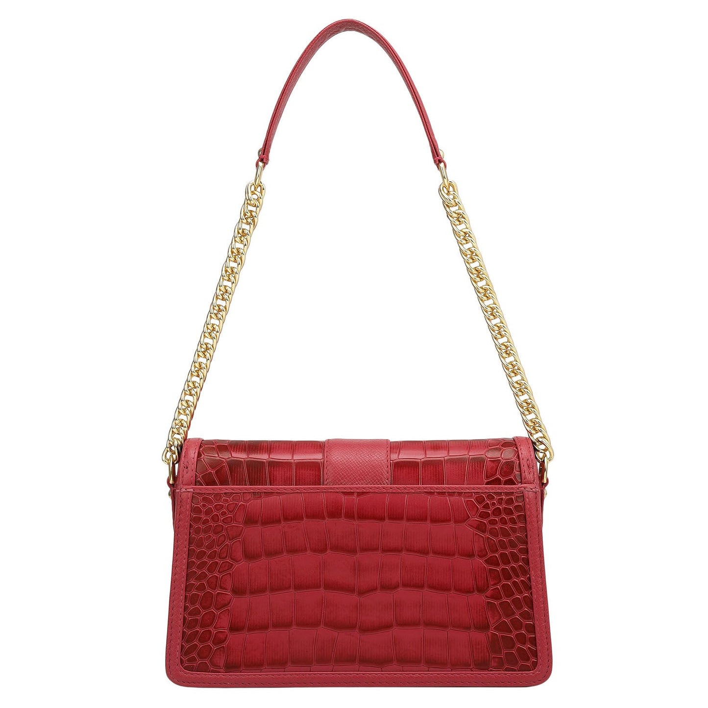 Small Croco Franzy Leather Shoulder Bag - Plumberry