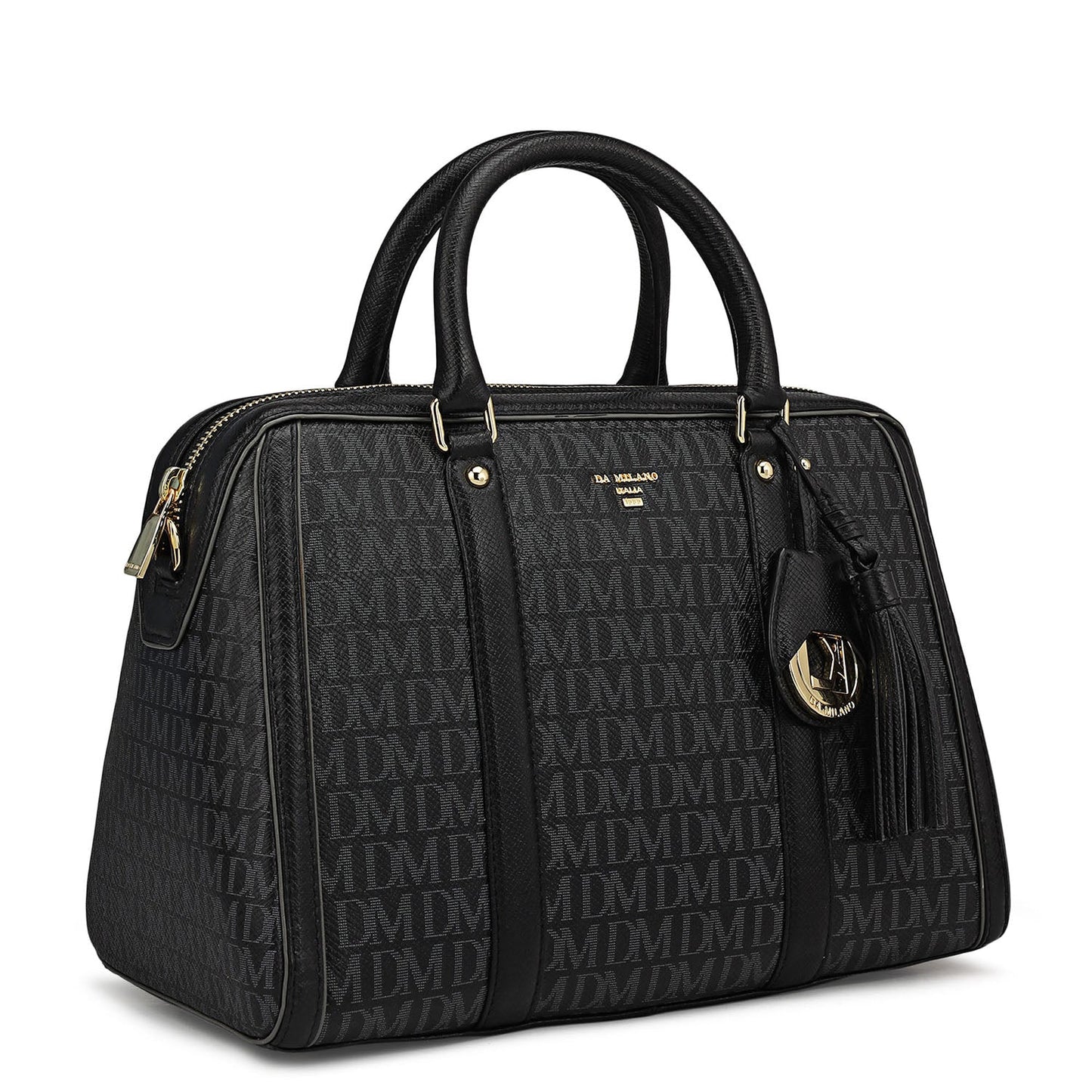 Medium Monogram Leather Satchel - Black