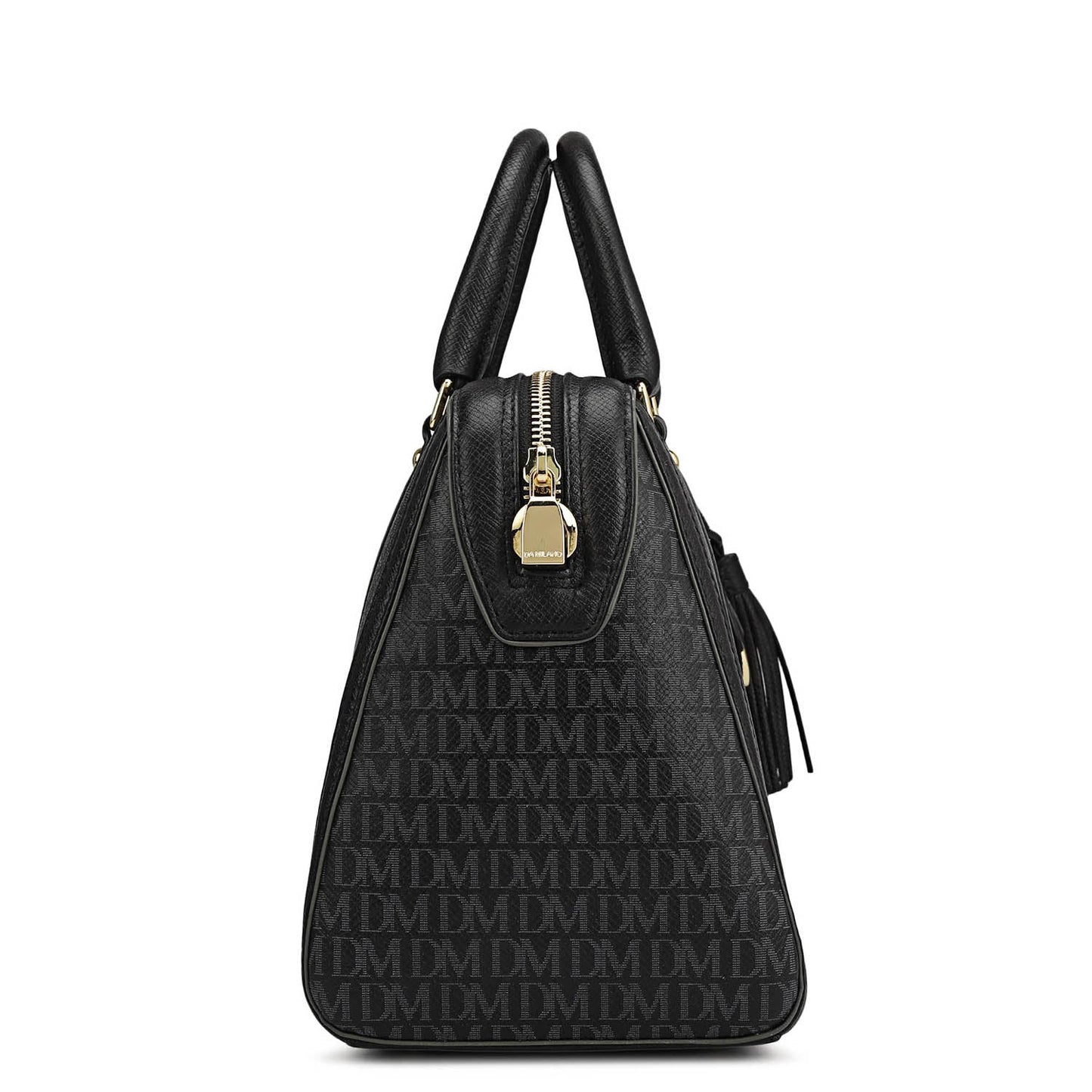 Medium Monogram Leather Satchel - Black