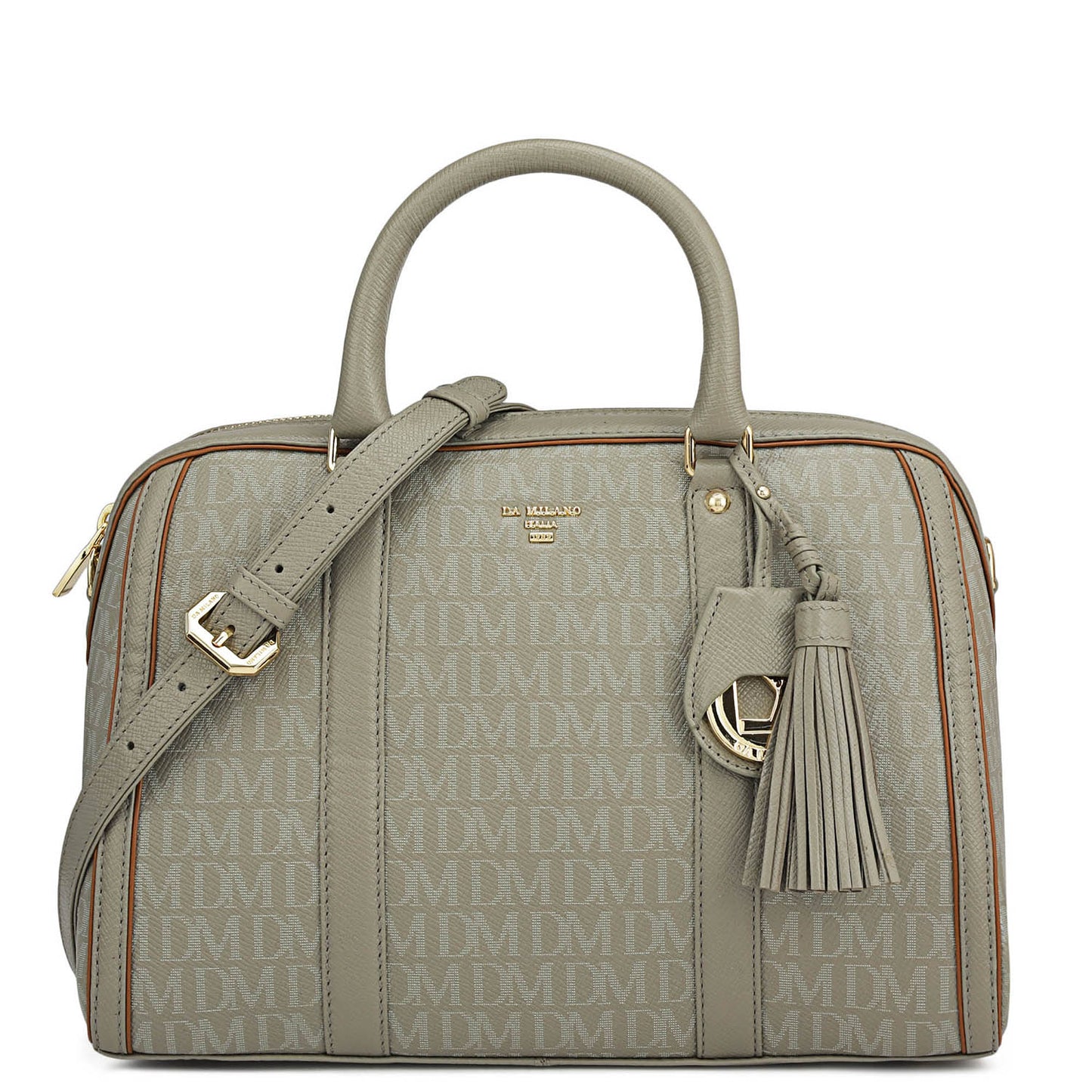 Medium Monogram Leather Satchel - Stone Grey