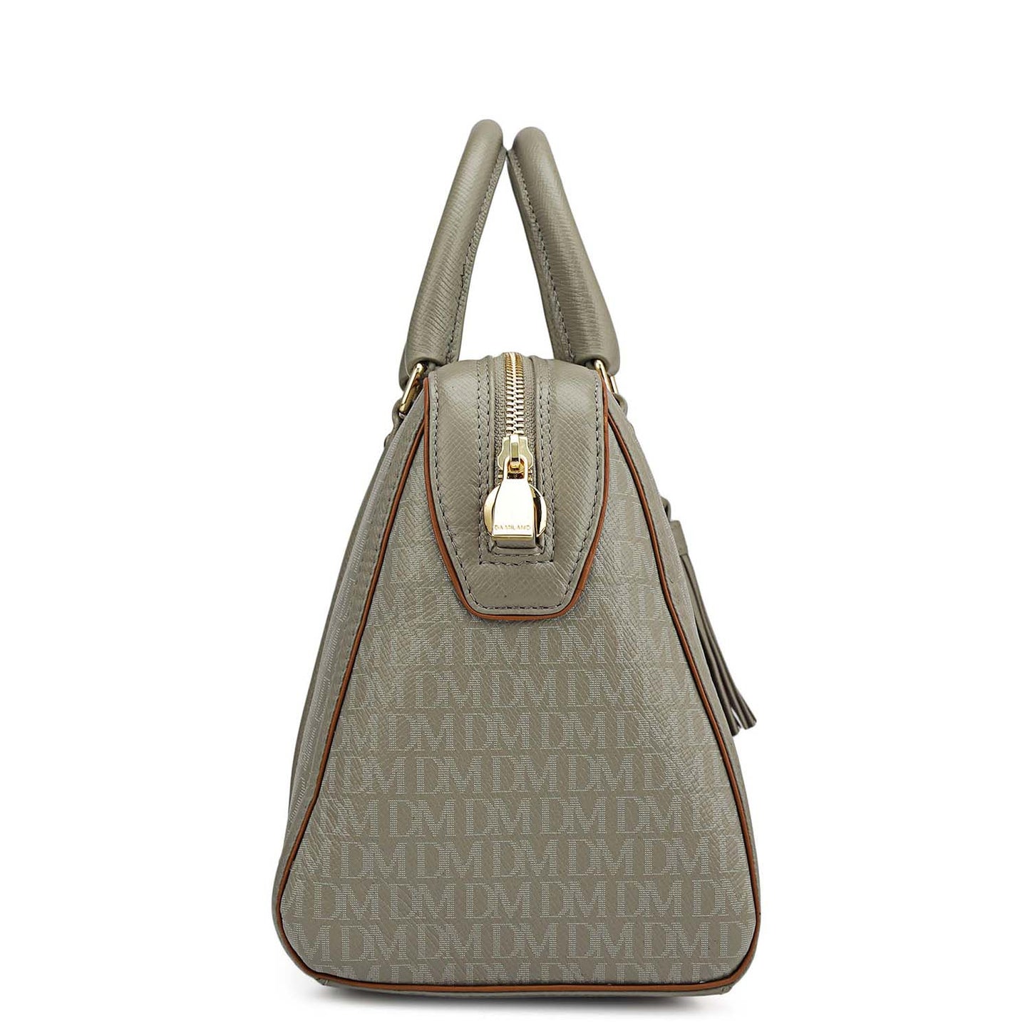 Medium Monogram Leather Satchel - Stone Grey
