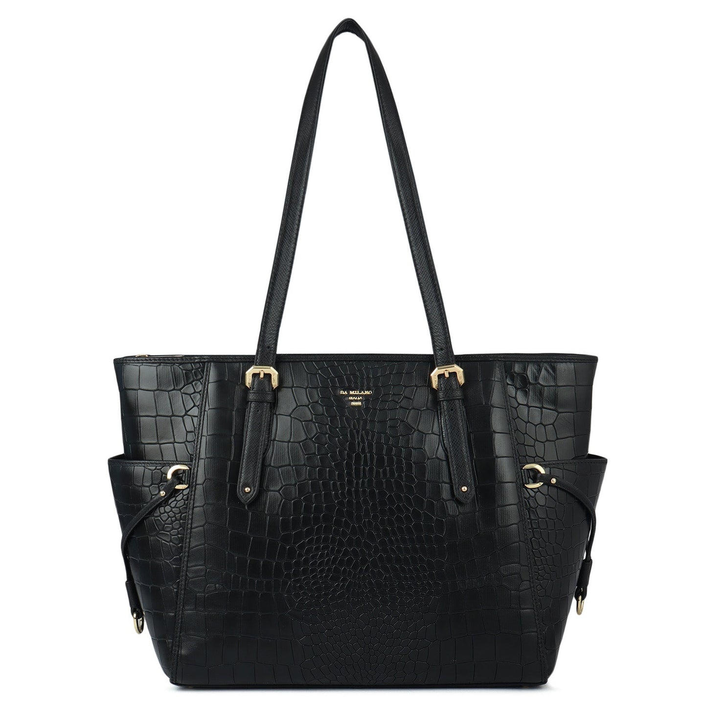 Large Croco Leather Tote - Black