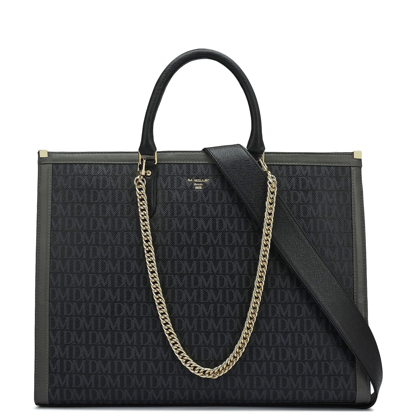 Large Monogram Leather Book Tote - Black