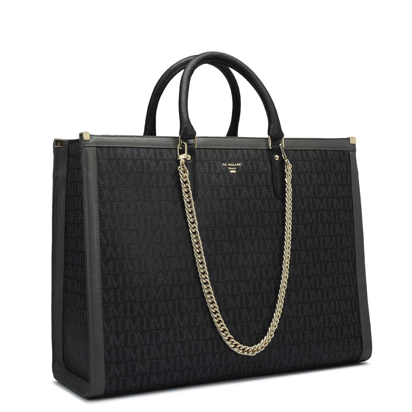 Large Monogram Leather Book Tote - Black