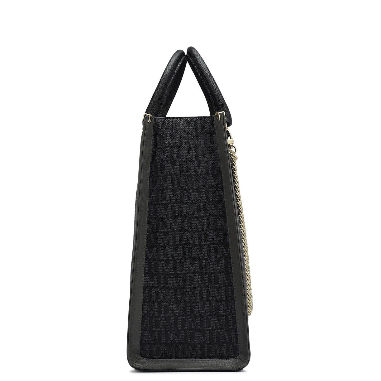Large Monogram Leather Book Tote - Black