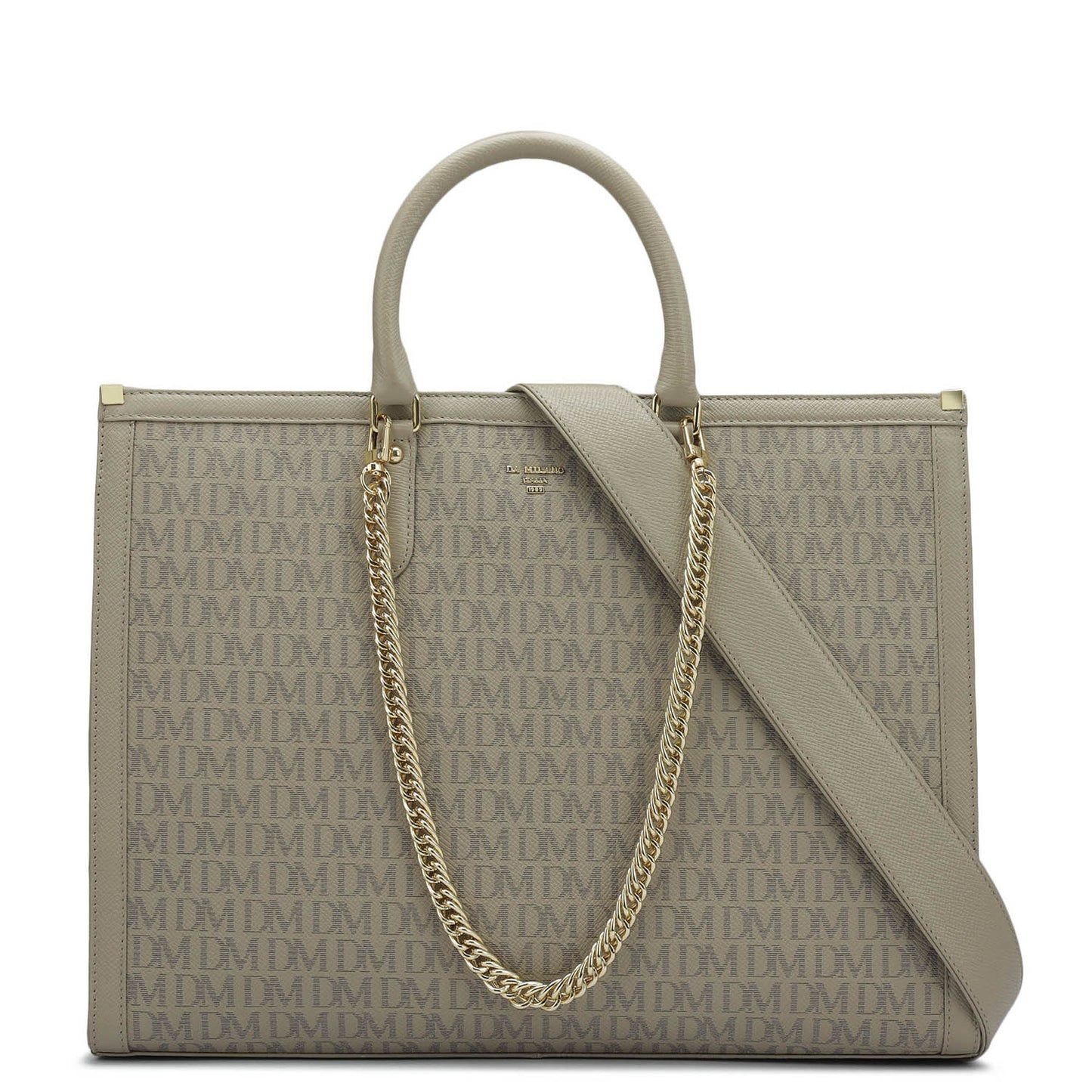Large Monogram Leather Book Tote - Chalk