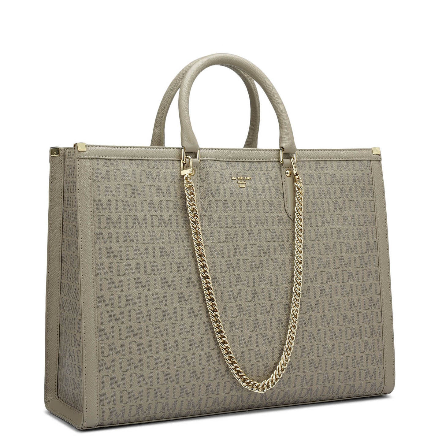 Large Monogram Leather Book Tote - Chalk
