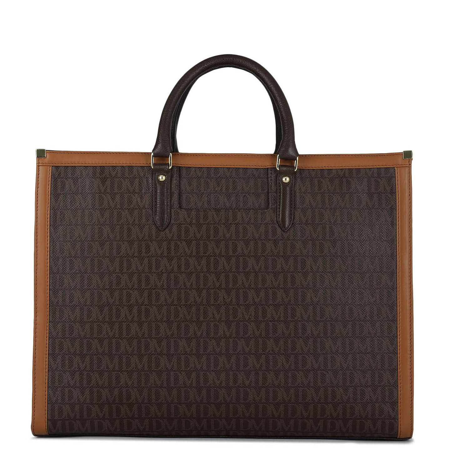 Large Monogram Leather Book Tote - Chocolate