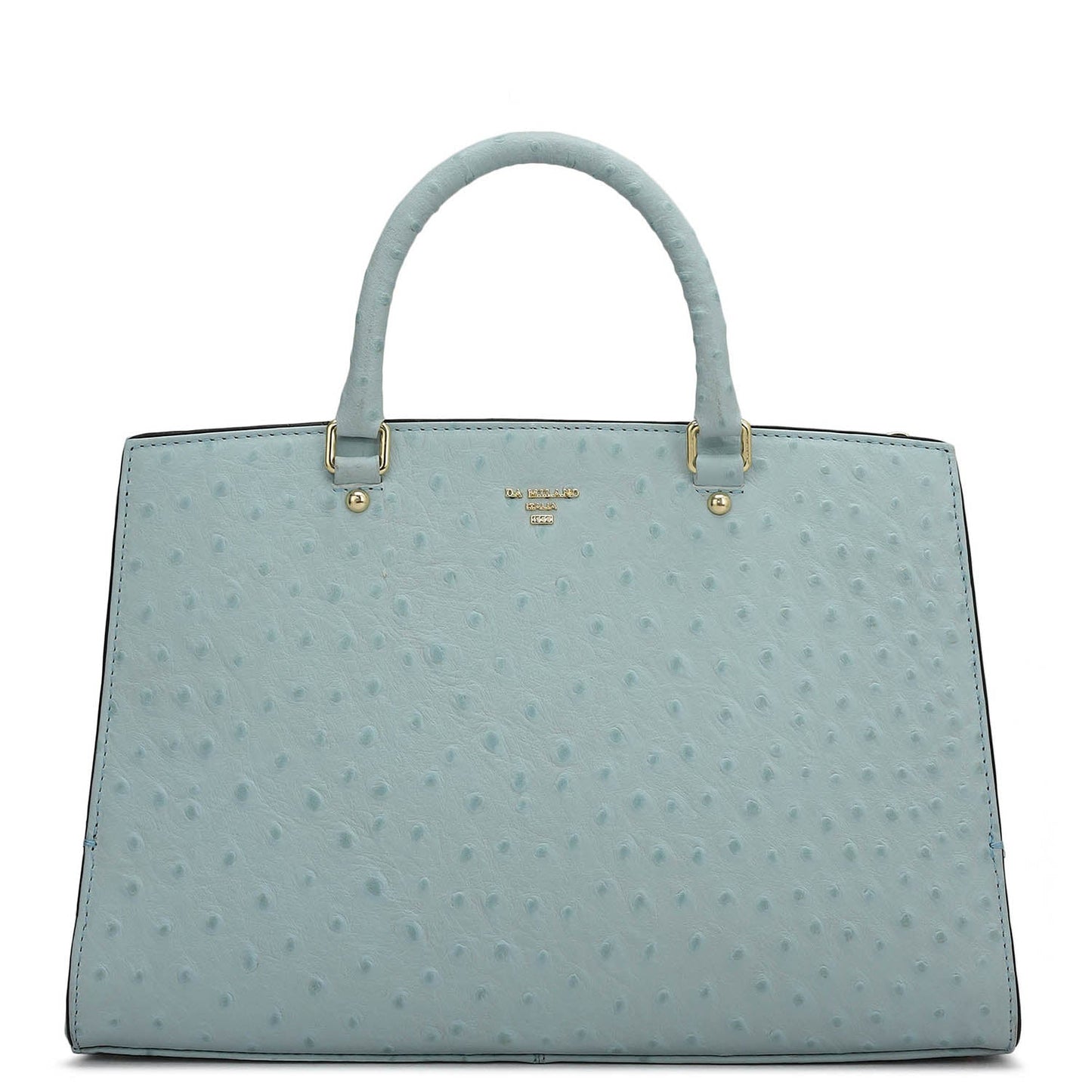 Medium Ostrich Leather Satchel - Ice Blue