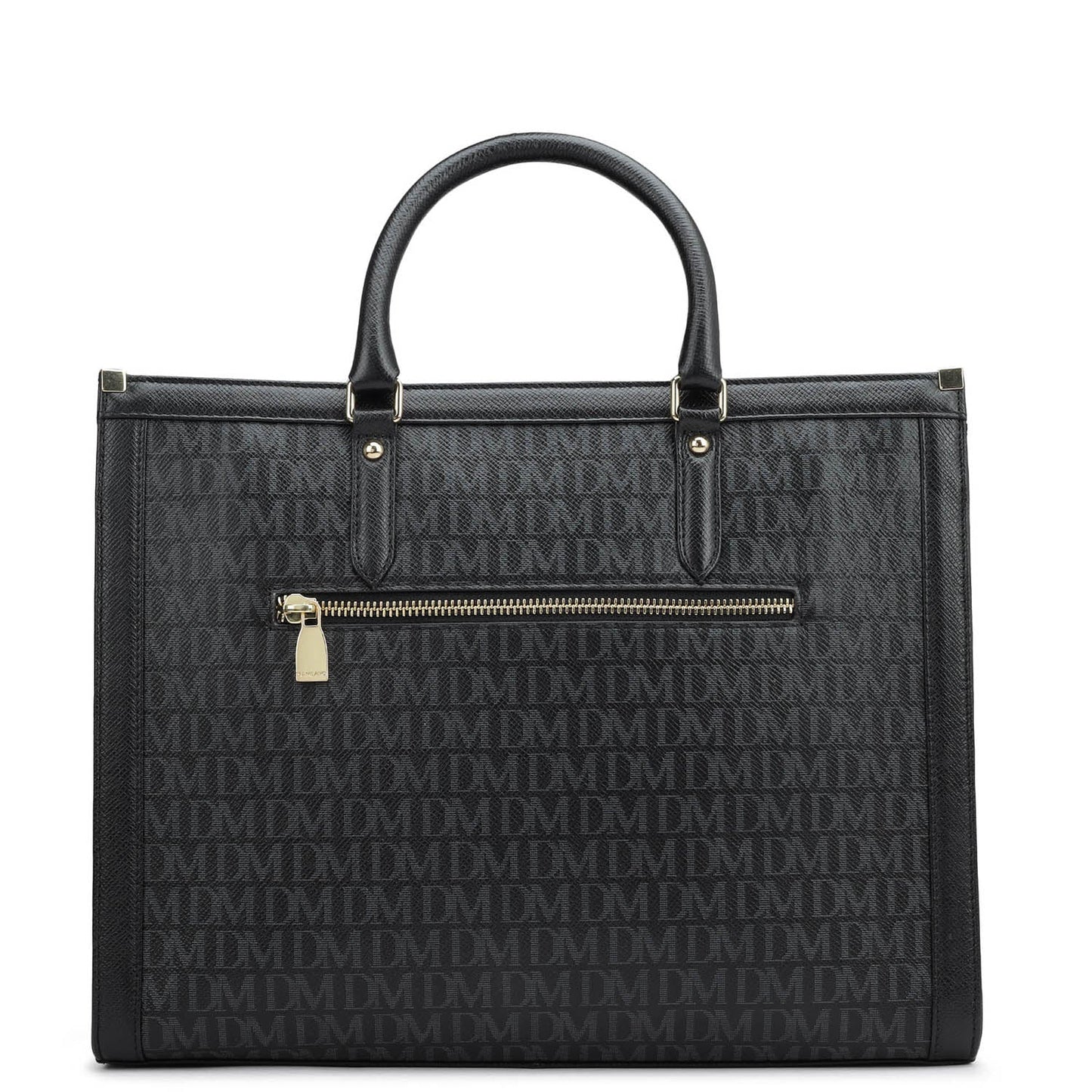 Large Monogram Leather Book Tote - Black