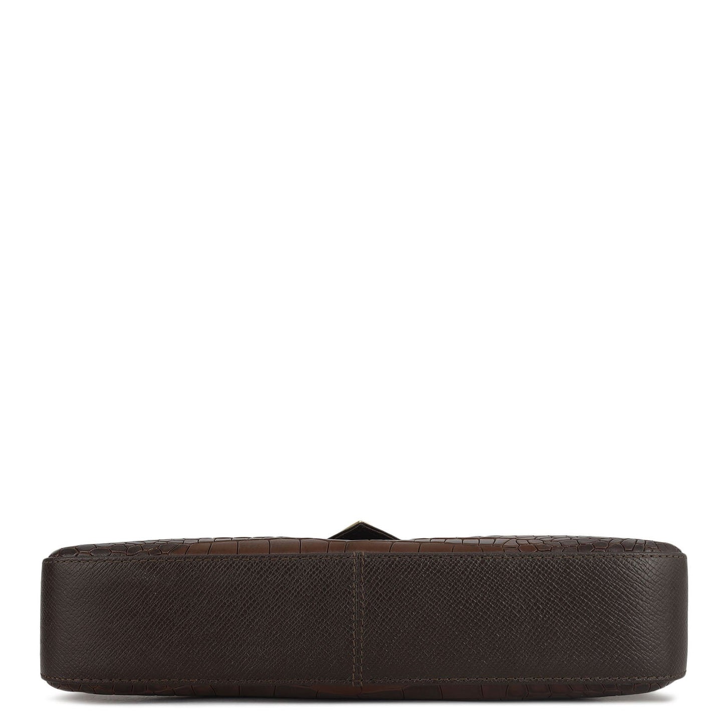 Small Croco Leather Baguette - Brown