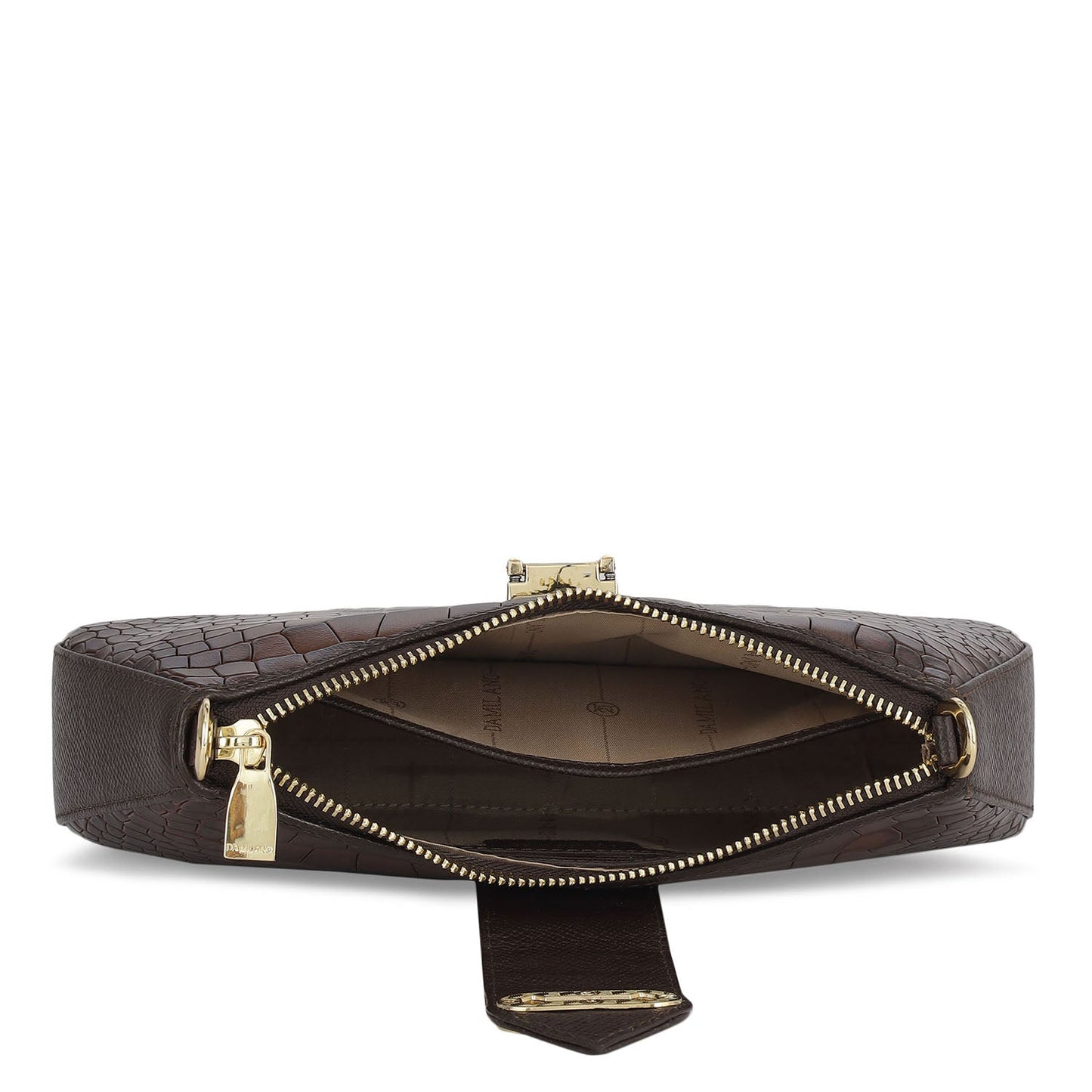 Small Croco Leather Baguette - Brown
