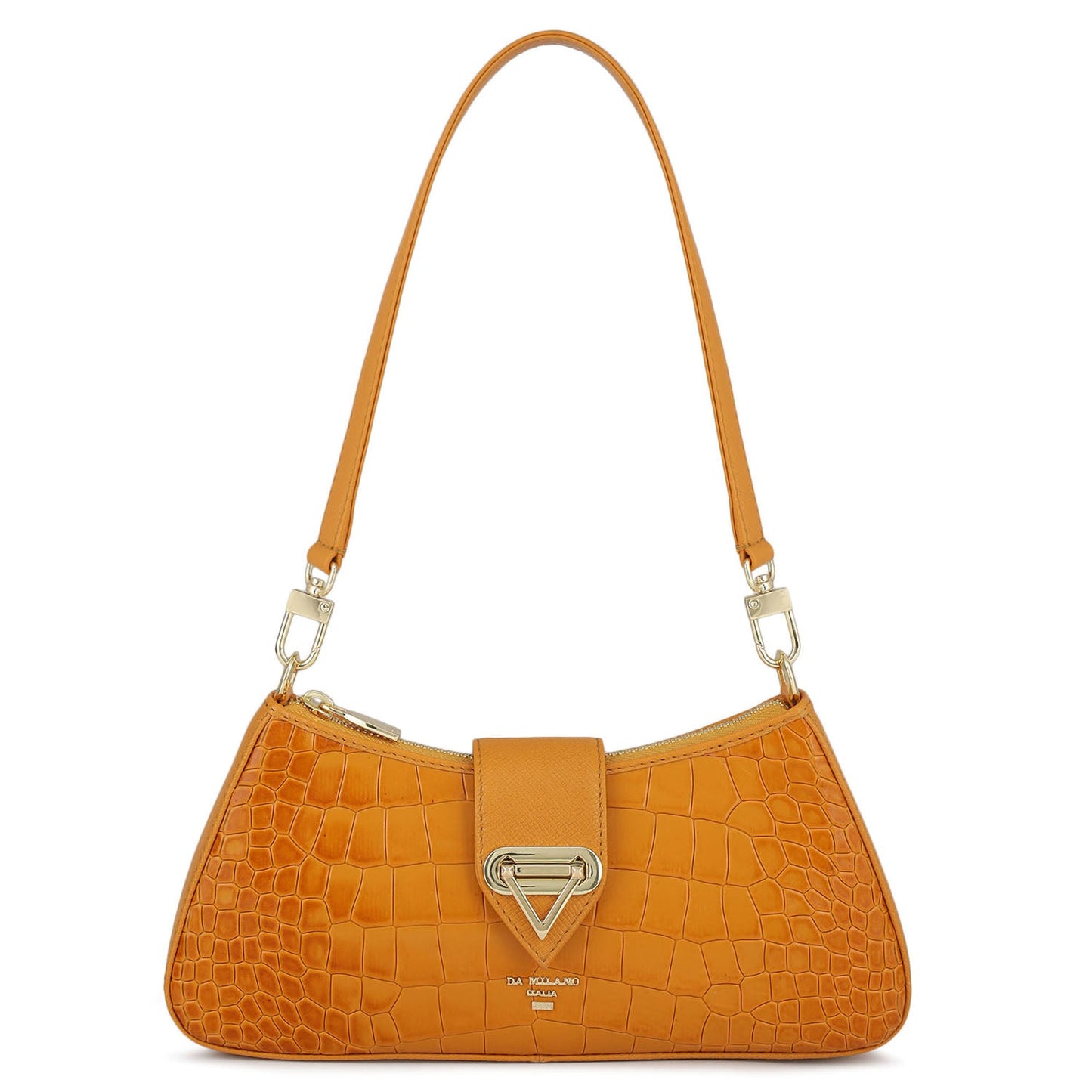 Small Croco Leather Baguette - Flame