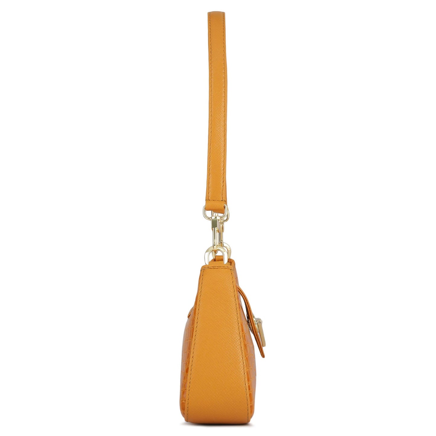 Small Croco Leather Baguette - Flame