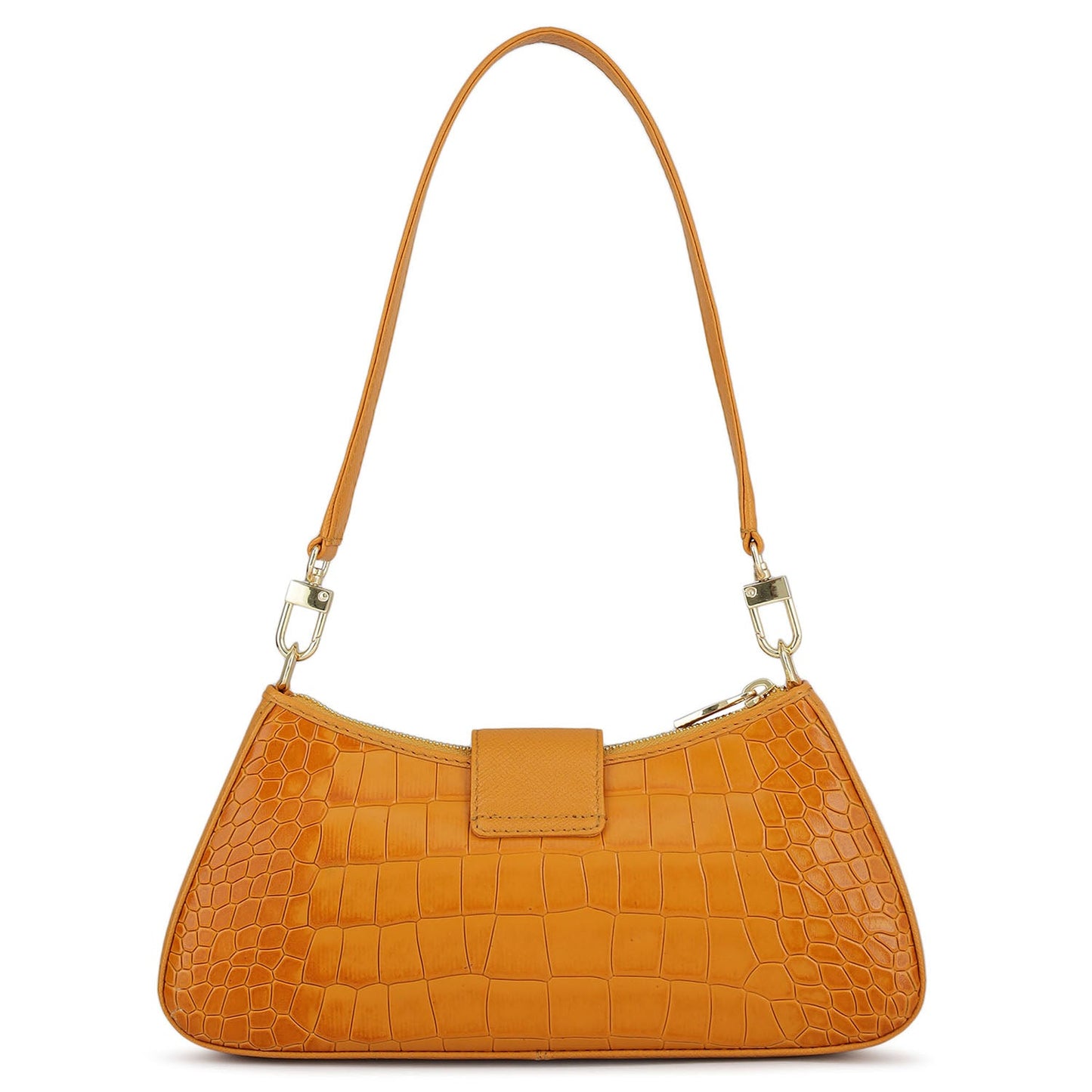 Small Croco Leather Baguette - Flame