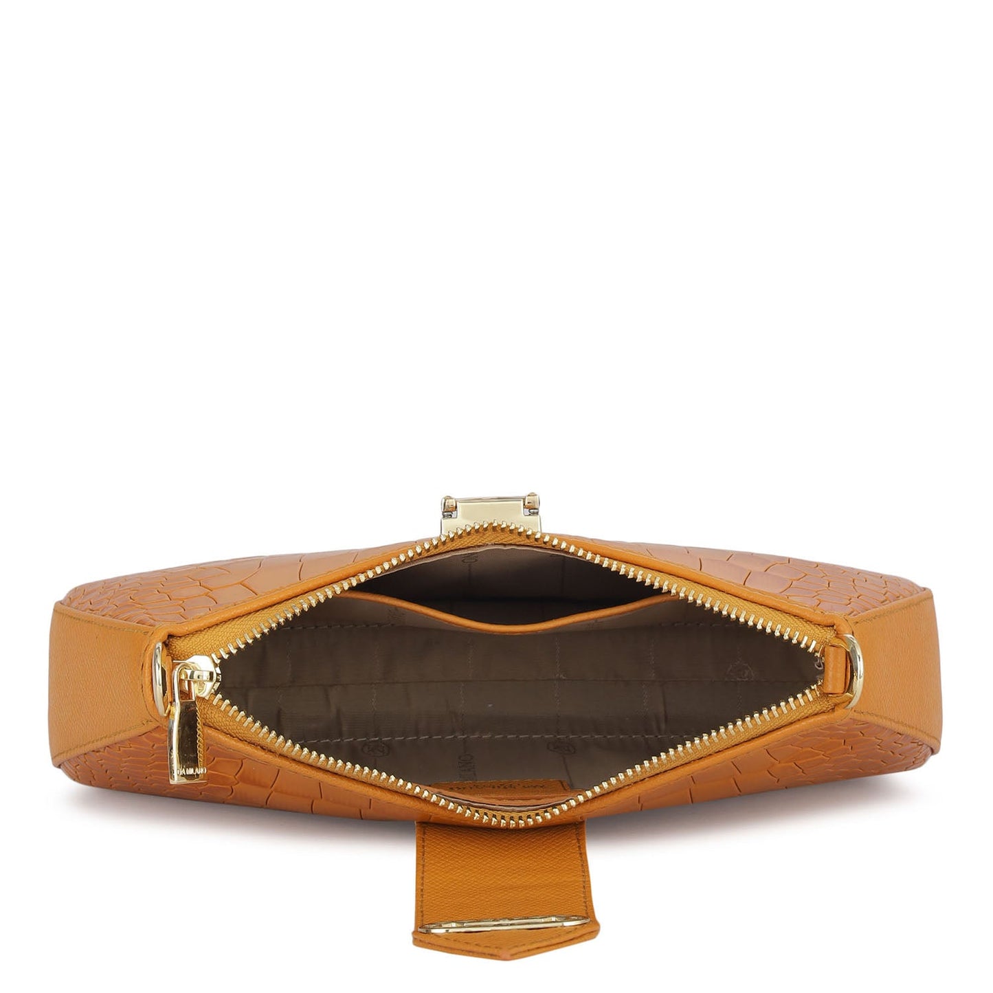 Small Croco Leather Baguette - Flame