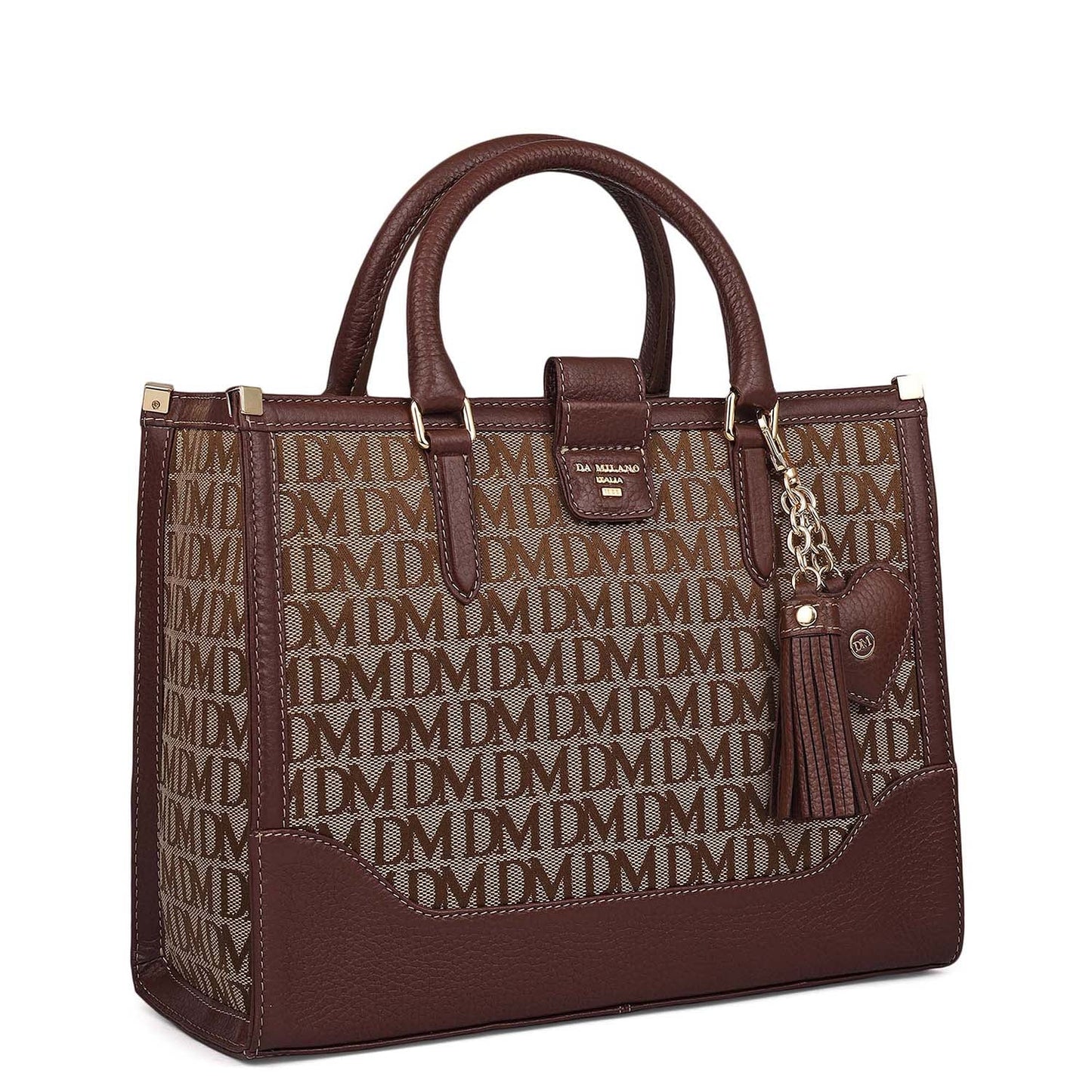 Small Canvas Wax Leather Book Tote - Beige & Espresso