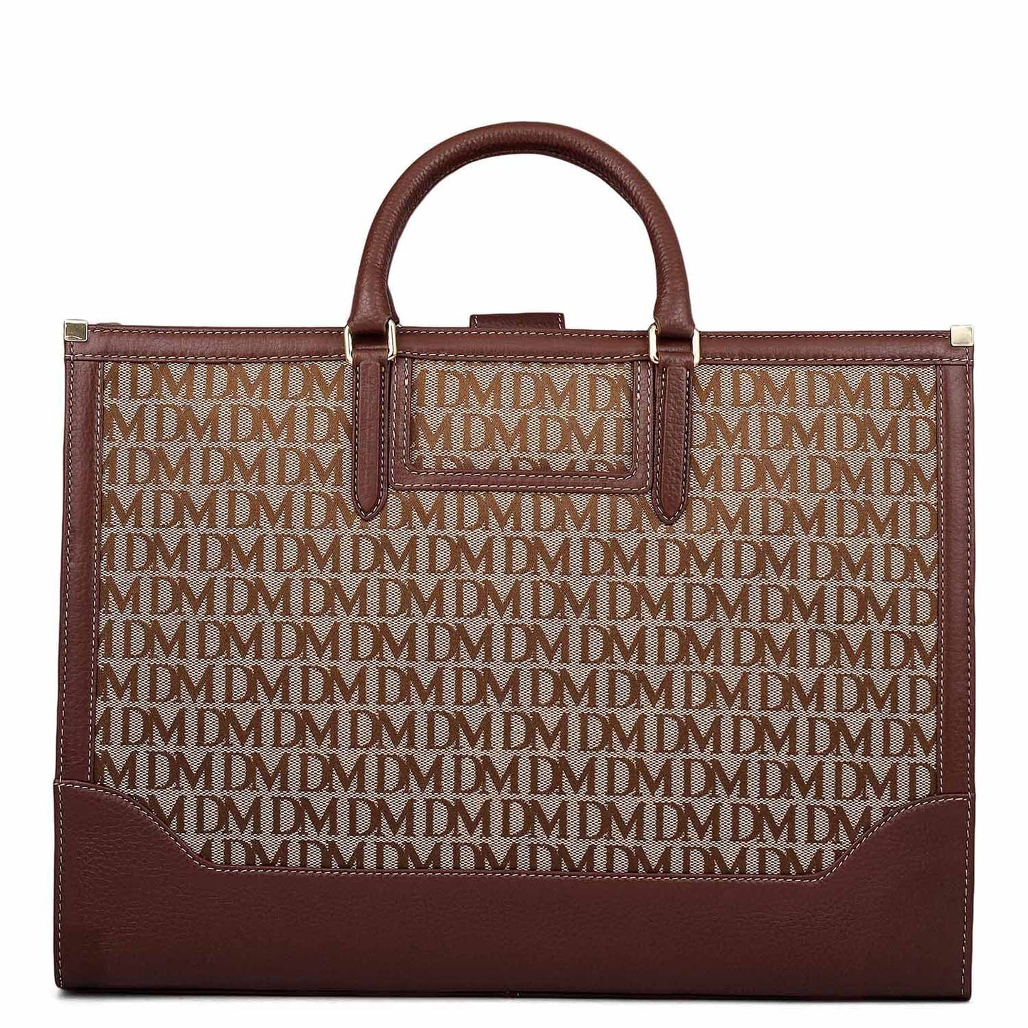 Medium Canvas Wax Leather Book Tote - Beige & Espresso