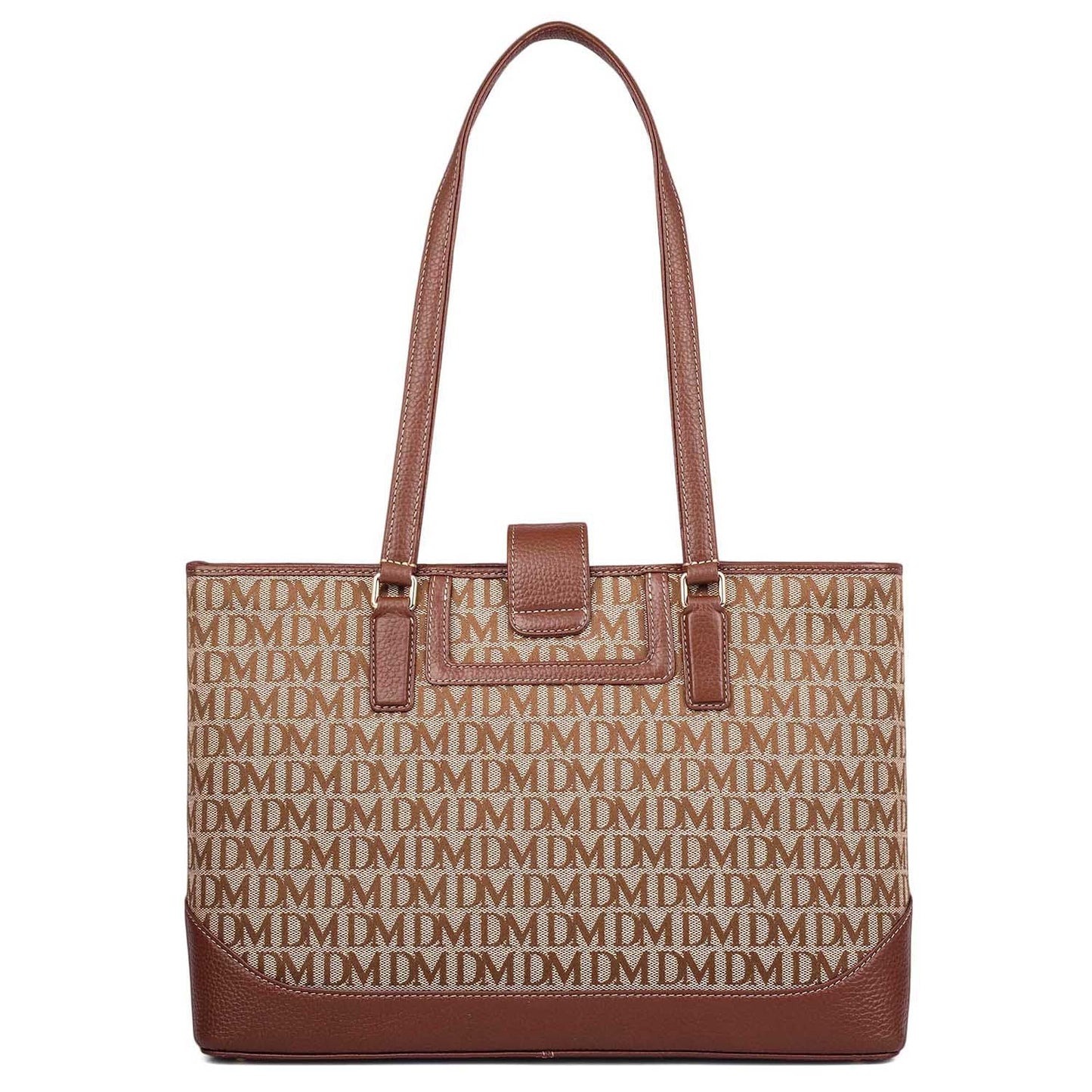 Medium Canvas Wax Leather Shoulder Bag - Beige & Espresso