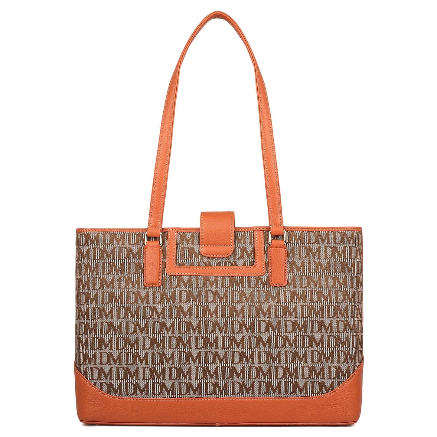 Medium Canvas Wax Leather Shoulder Bag - Beige & Orange