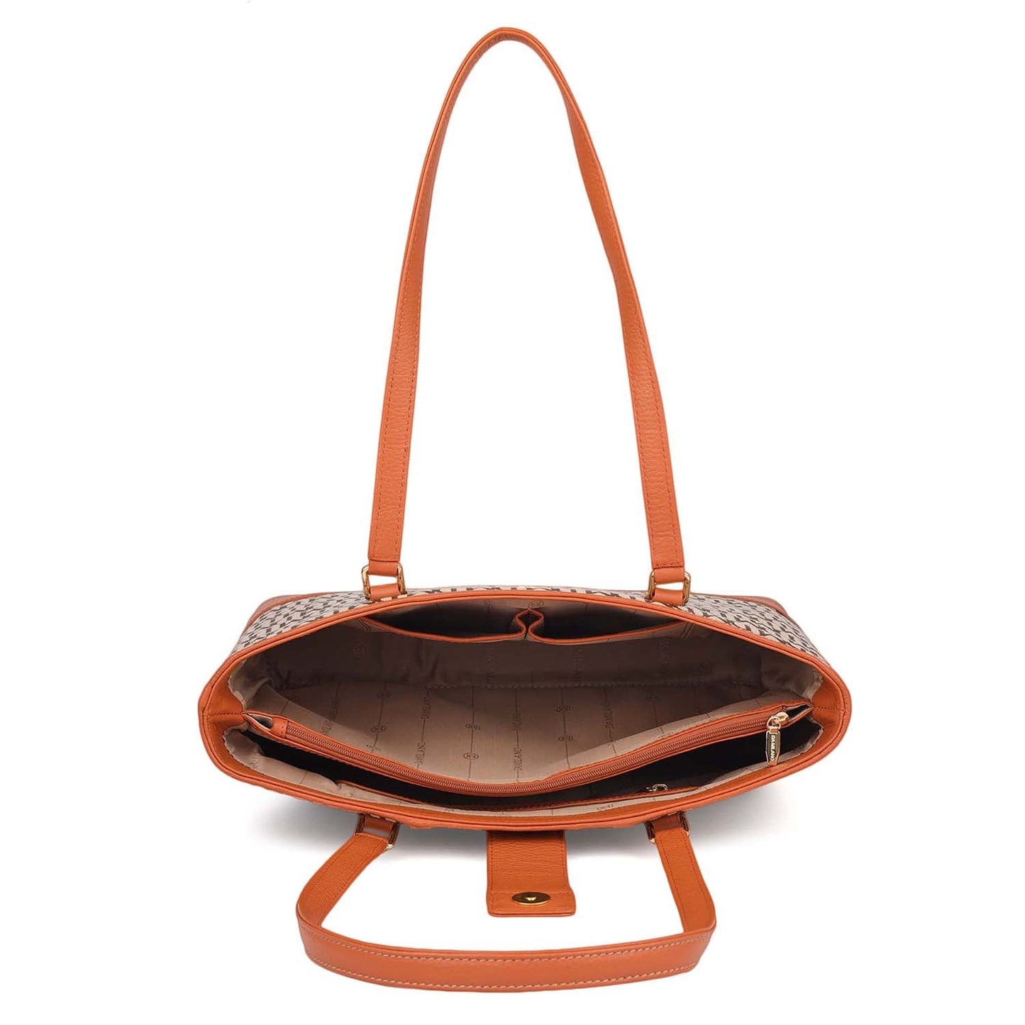 Medium Canvas Wax Leather Shoulder Bag - Beige & Orange