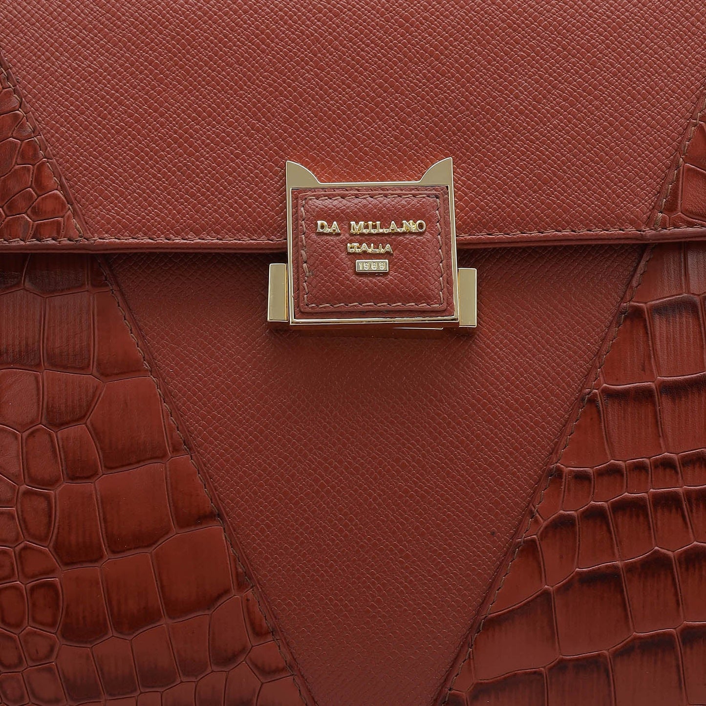 Medium Croco Franzy Leather Satchel - Brick
