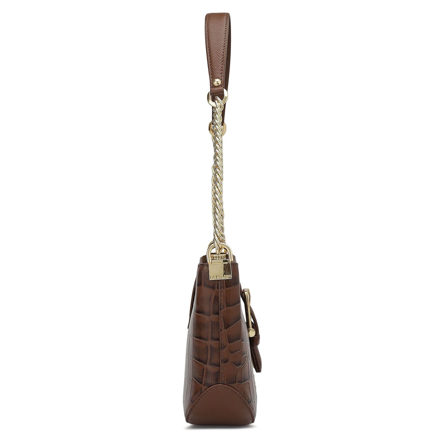 Small Croco Leather Baguette - Brown