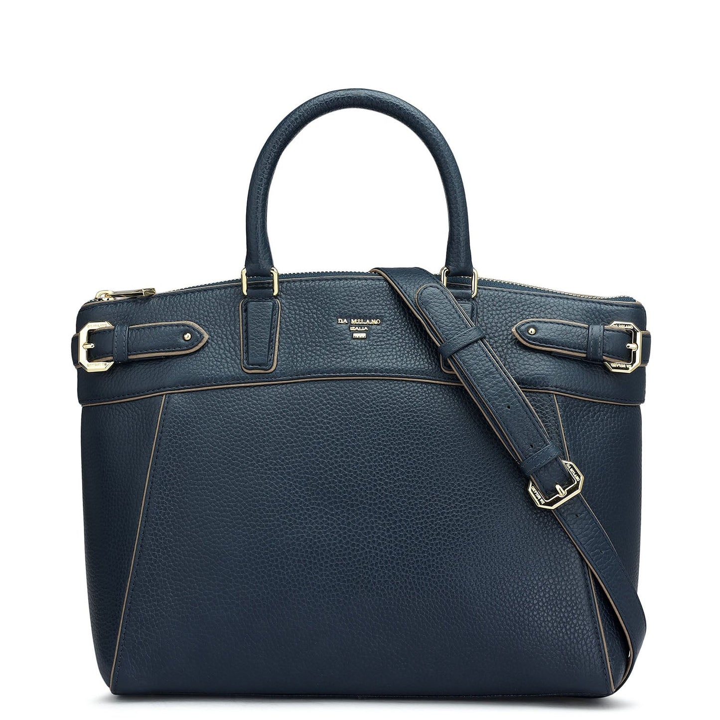 Medium Wax Leather Satchel - Navy