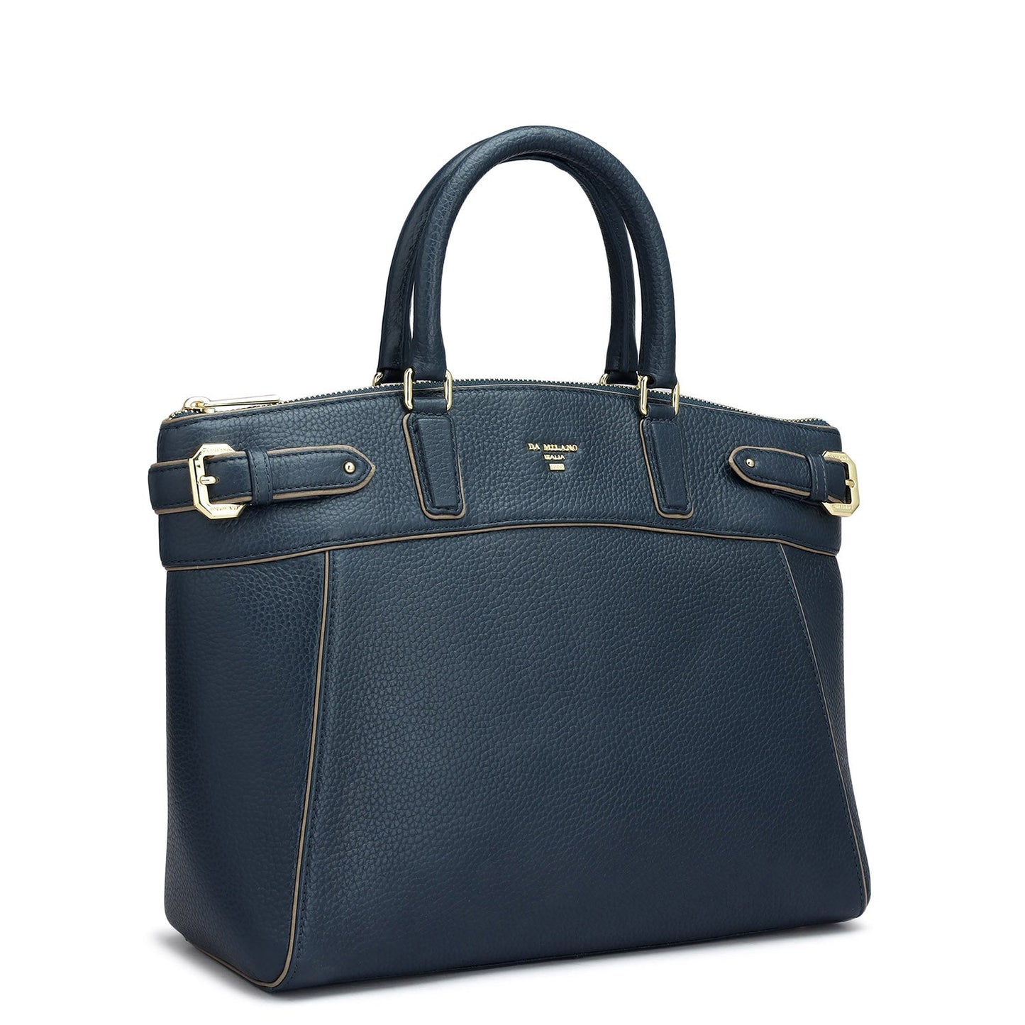 Medium Wax Leather Satchel - Navy