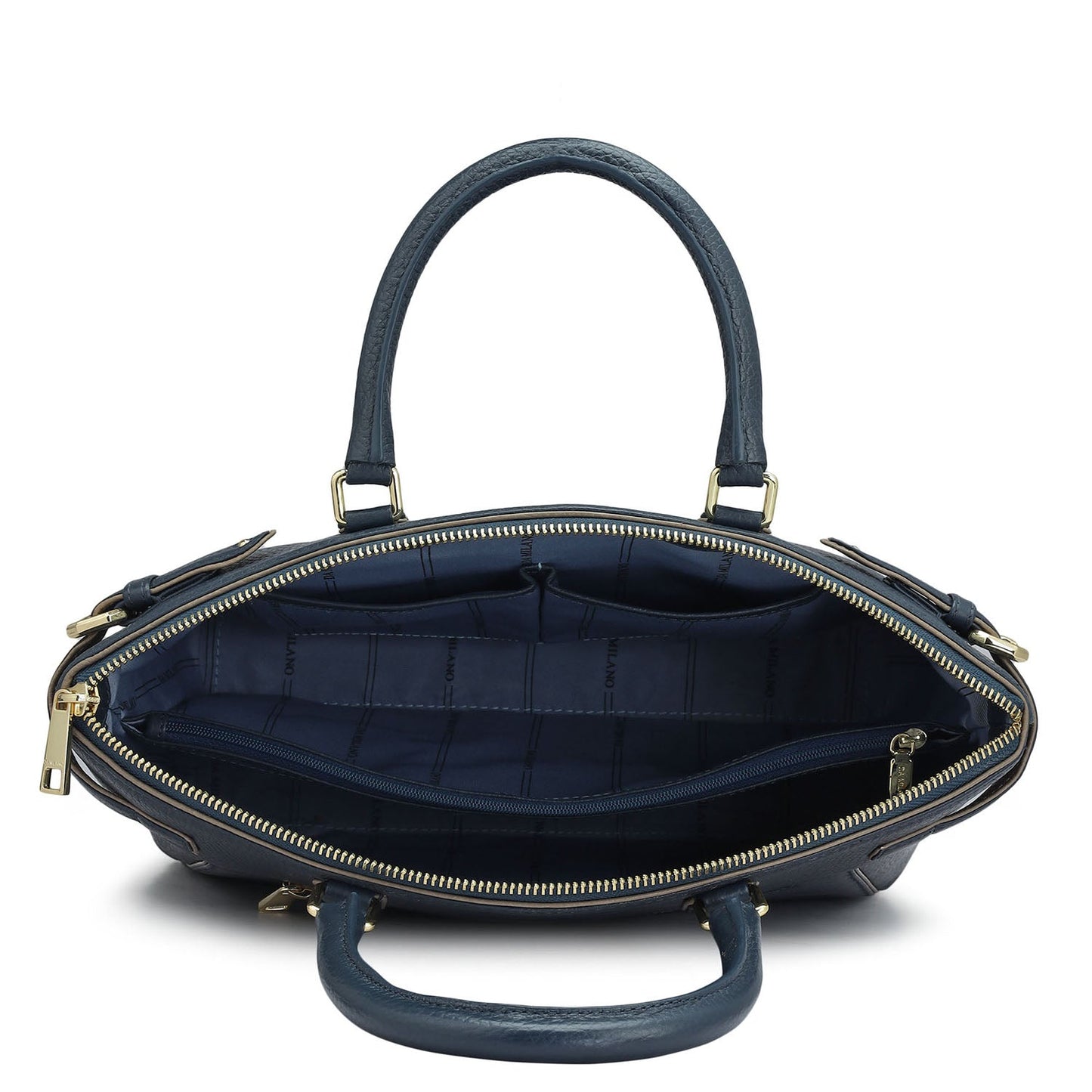 Medium Wax Leather Satchel - Navy