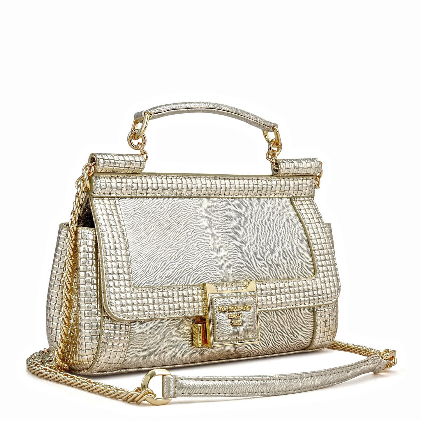 Small Metallic Leather Satchel - Gold