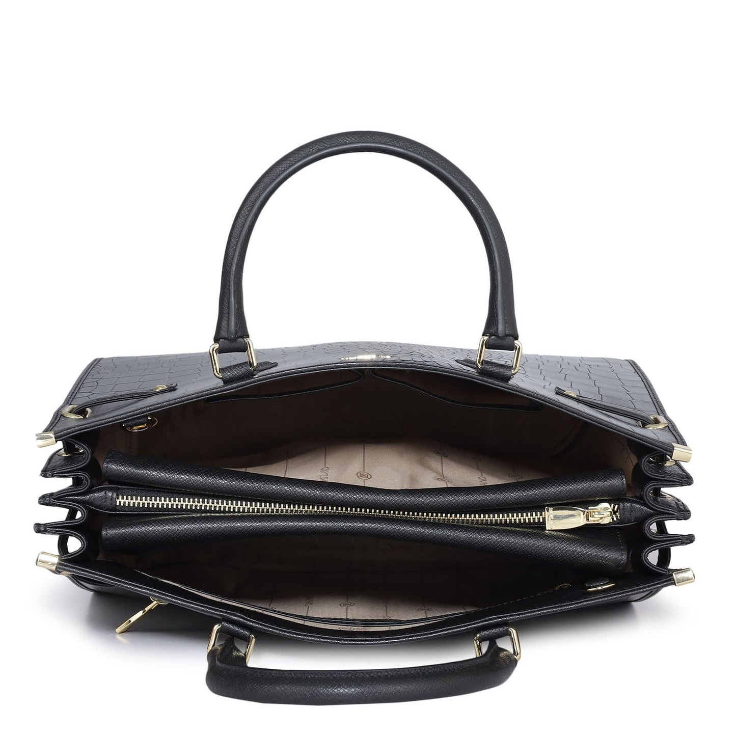 Large Croco Franzy Leather Satchel - Black