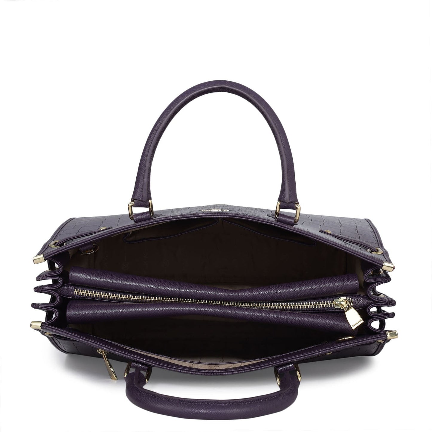 Large Croco Franzy Leather Satchel - Grapevine