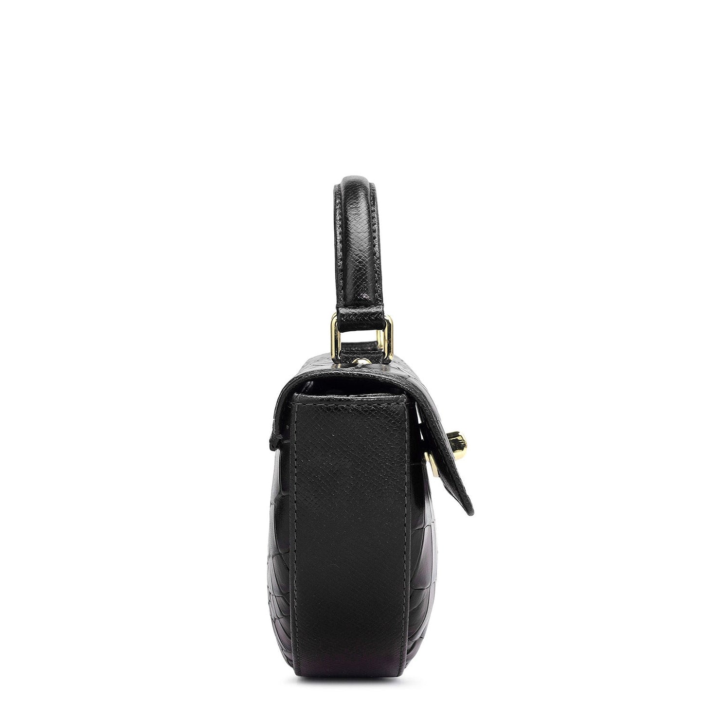 Small Croco Leather Satchel - Black