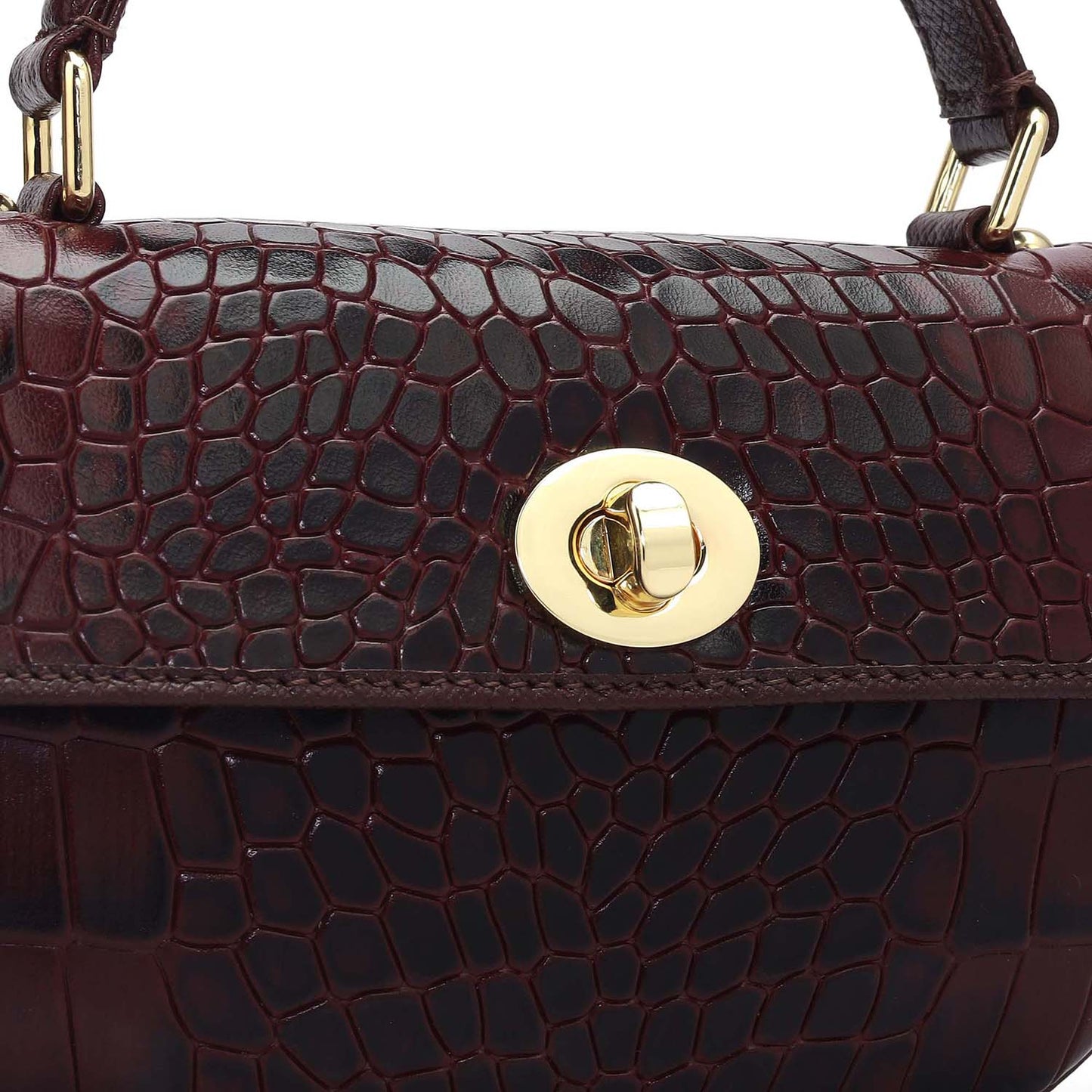 Small Croco Leather Satchel - Wine