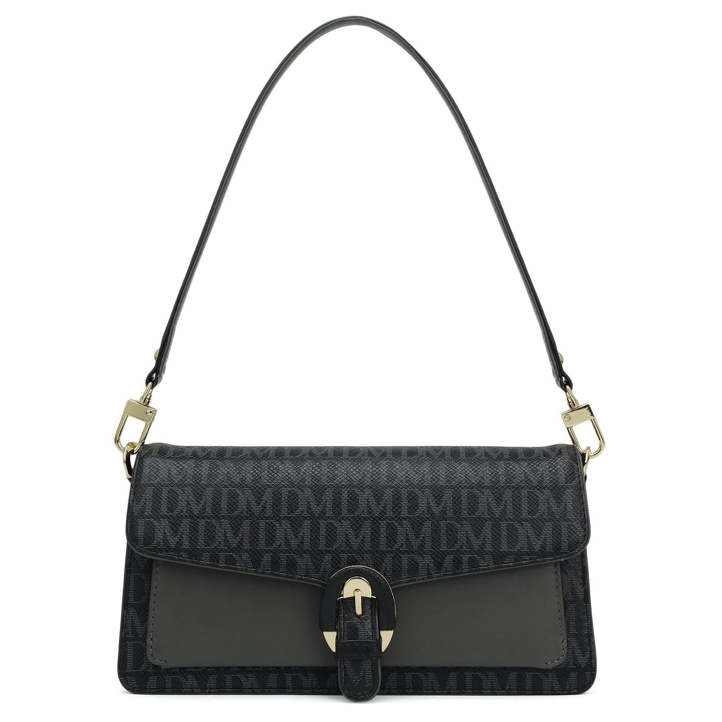 Small Monogram Plain Leather Baguette - Black