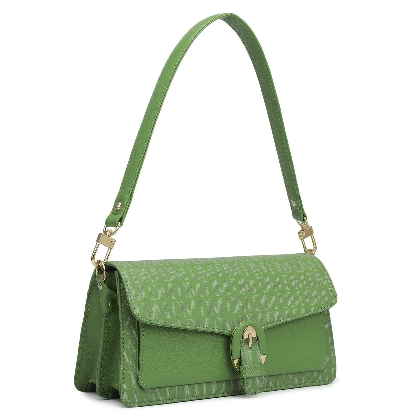 Small Monogram Franzy Leather Baguette - Kiwi