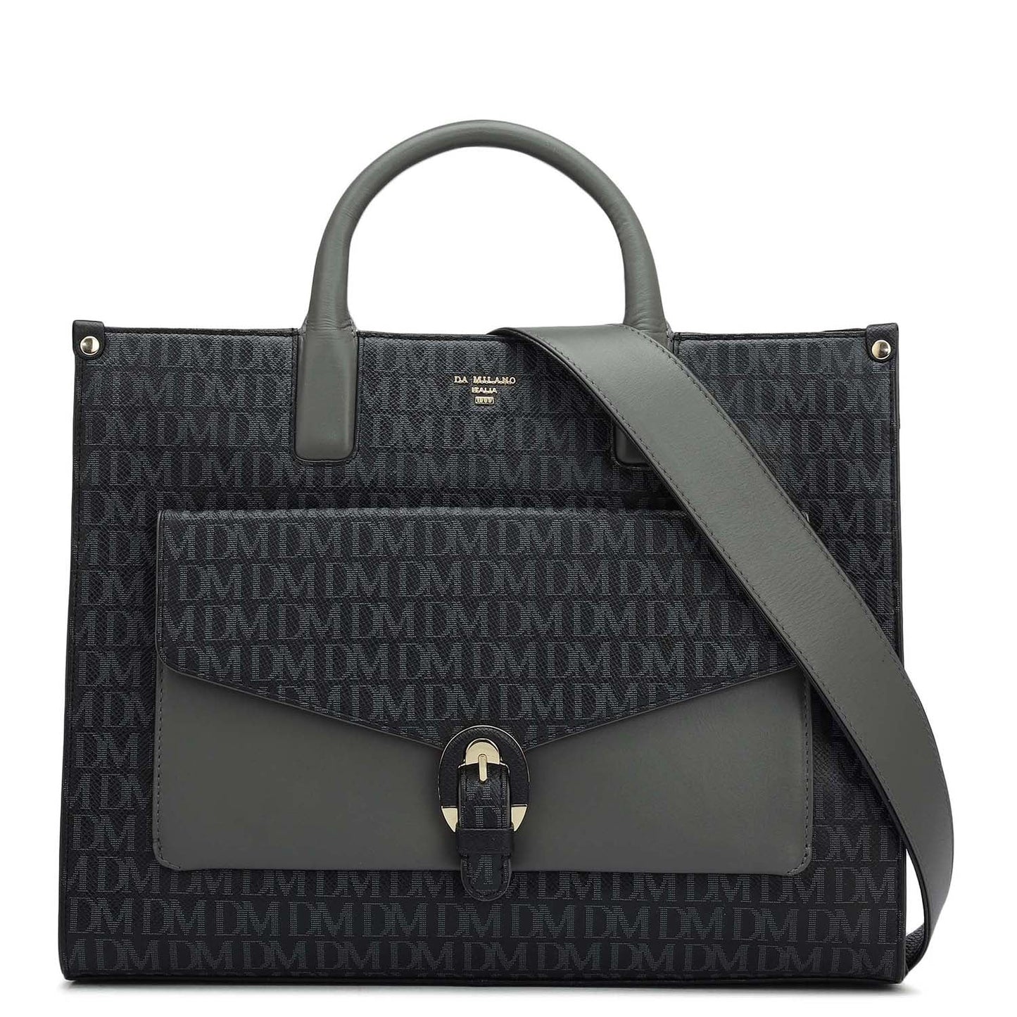 Medium Monogram Plain Leather Satchel - Black