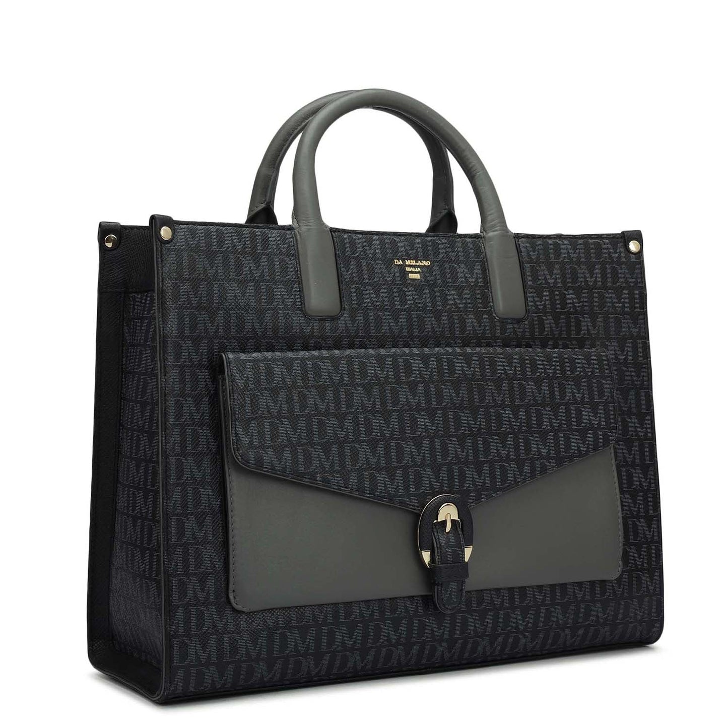 Medium Monogram Plain Leather Satchel - Black