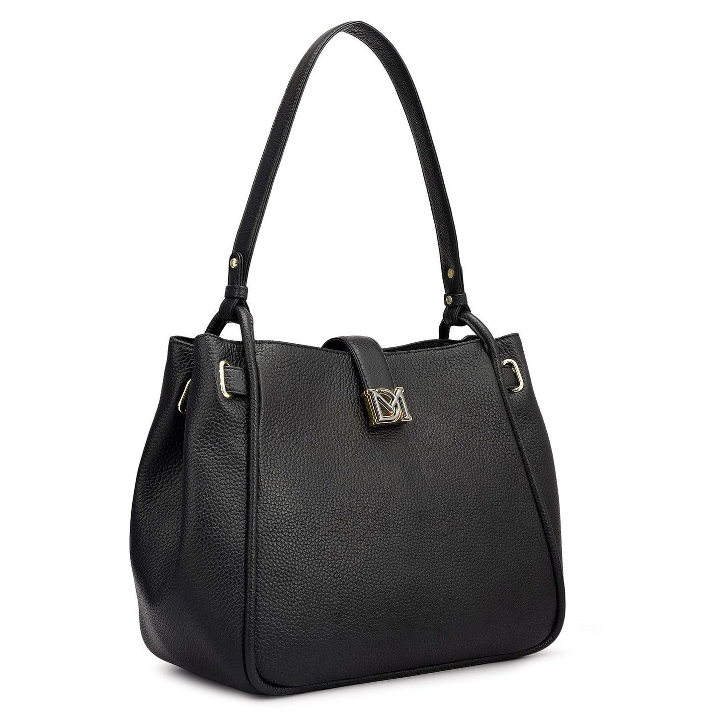 Medium Wax Leather Hobo - Black