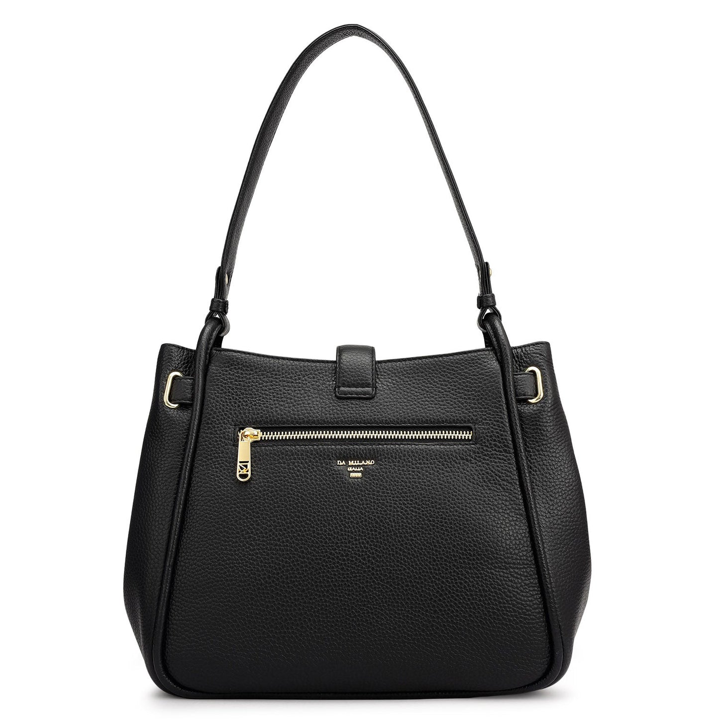 Medium Wax Leather Hobo - Black
