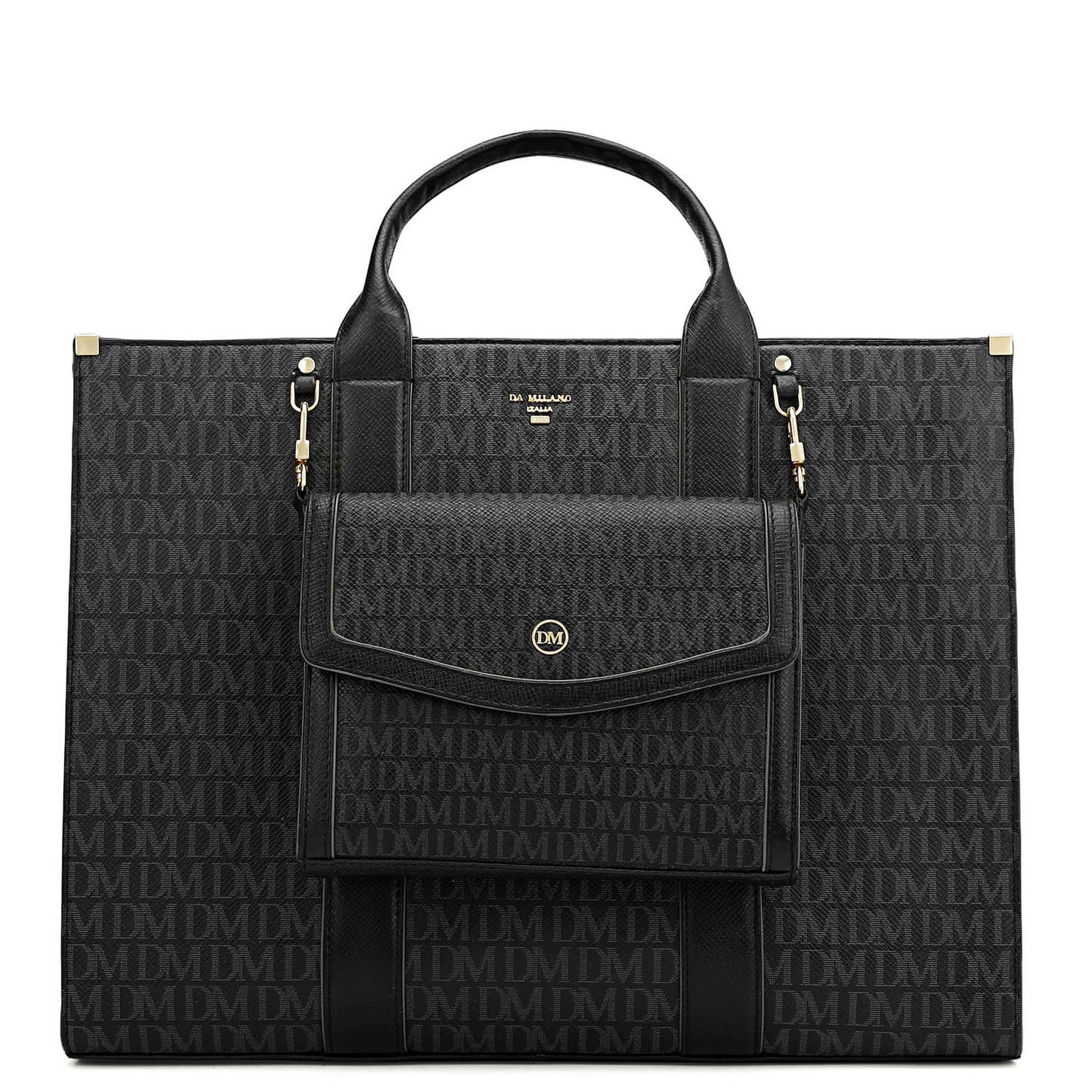 Large Monogram Leather Book Tote - Black
