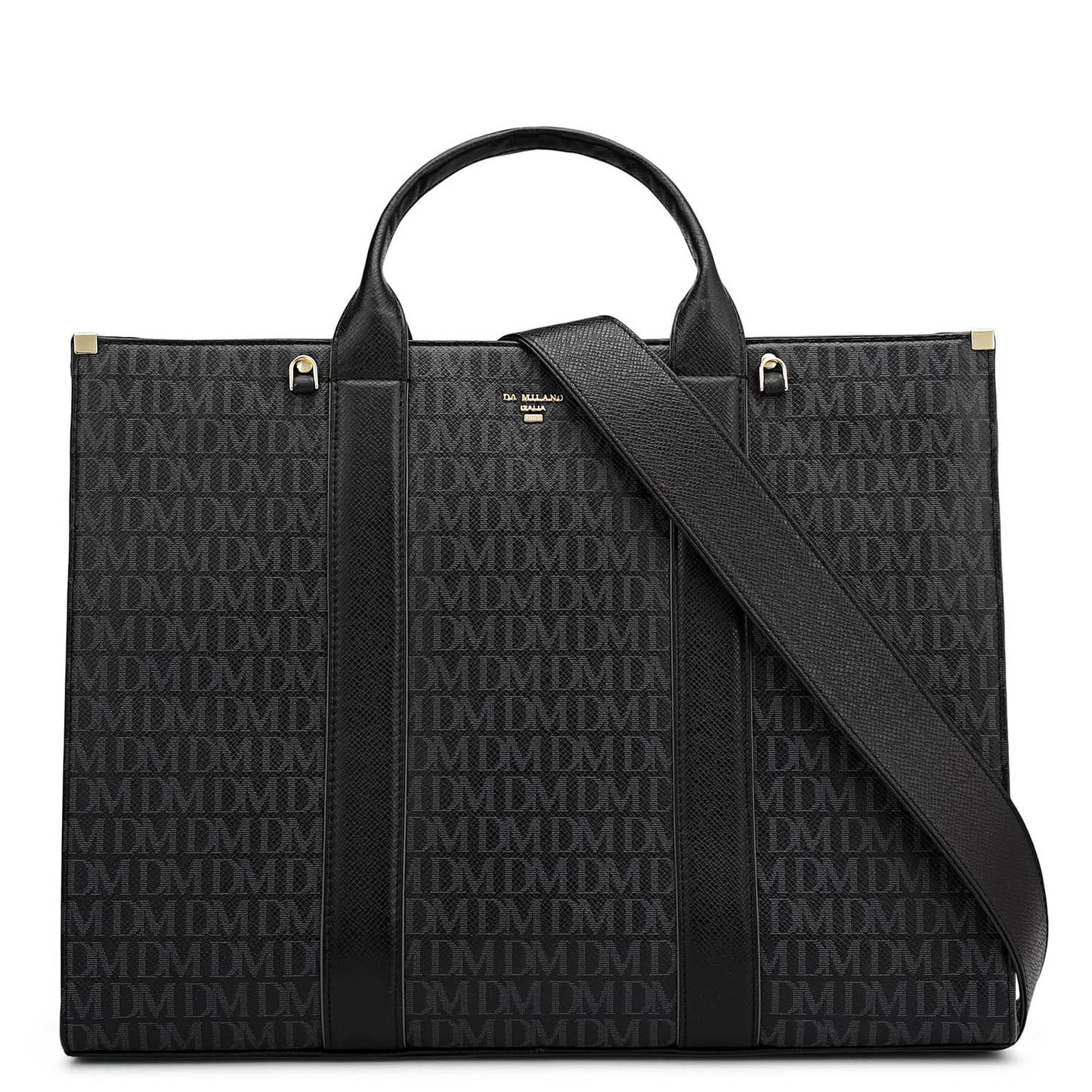 Large Monogram Leather Book Tote - Black