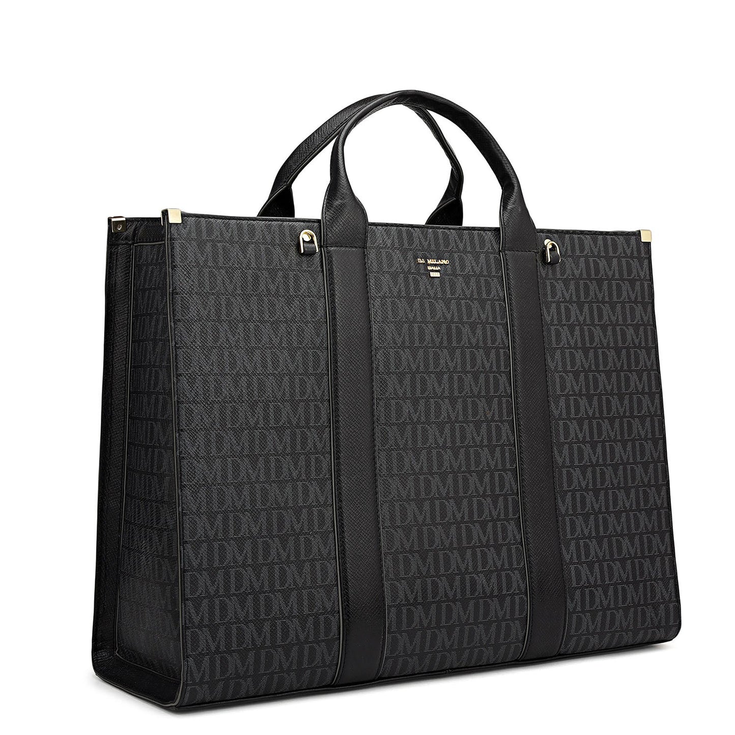 Large Monogram Leather Book Tote - Black